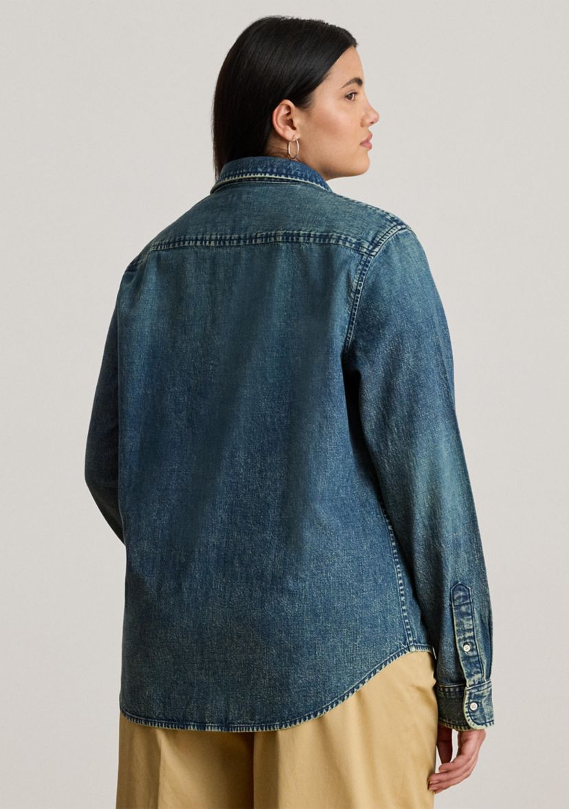 Plus Size Classic Fit Denim Shirt