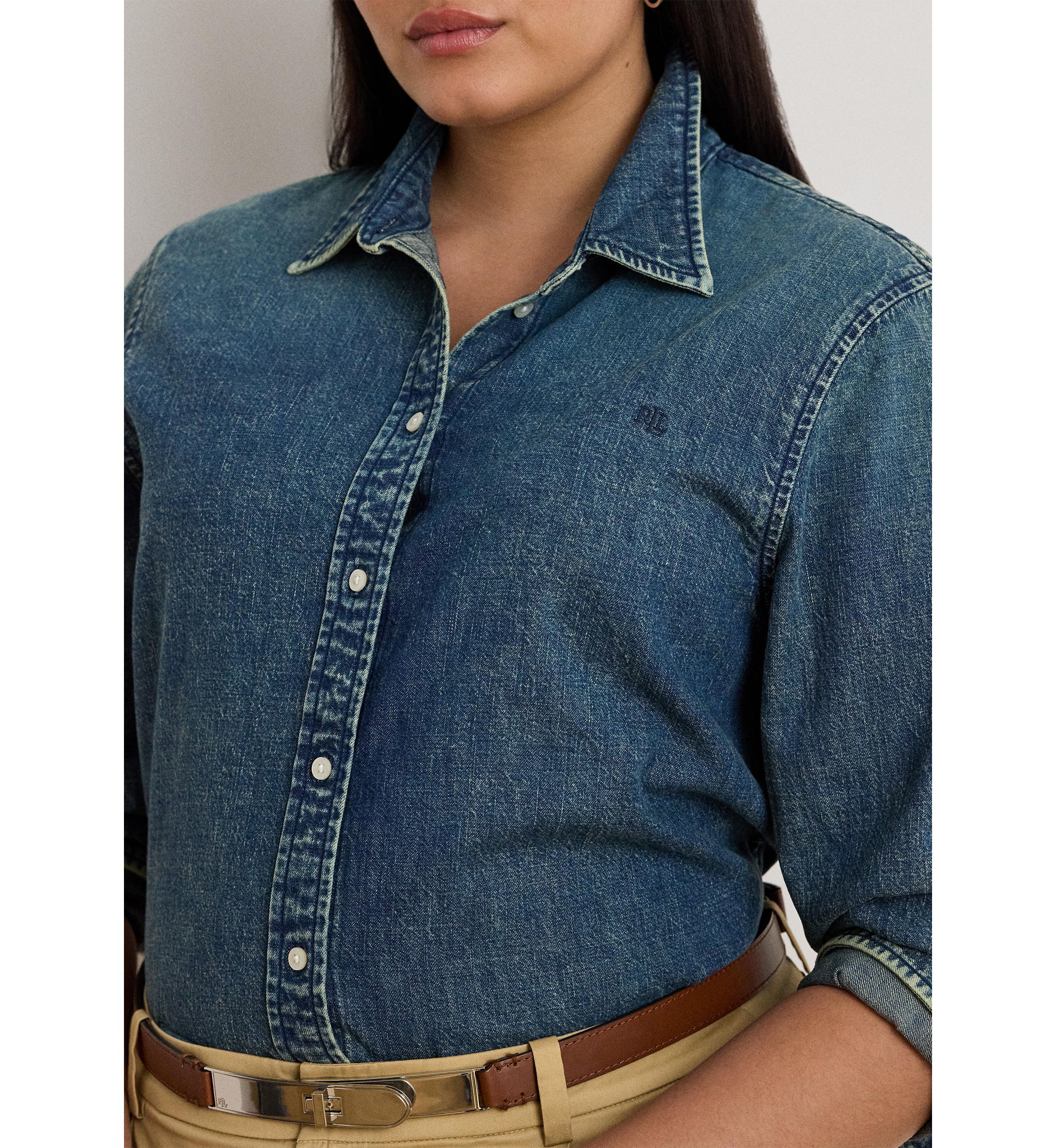 Plus Size Classic Fit Denim Shirt