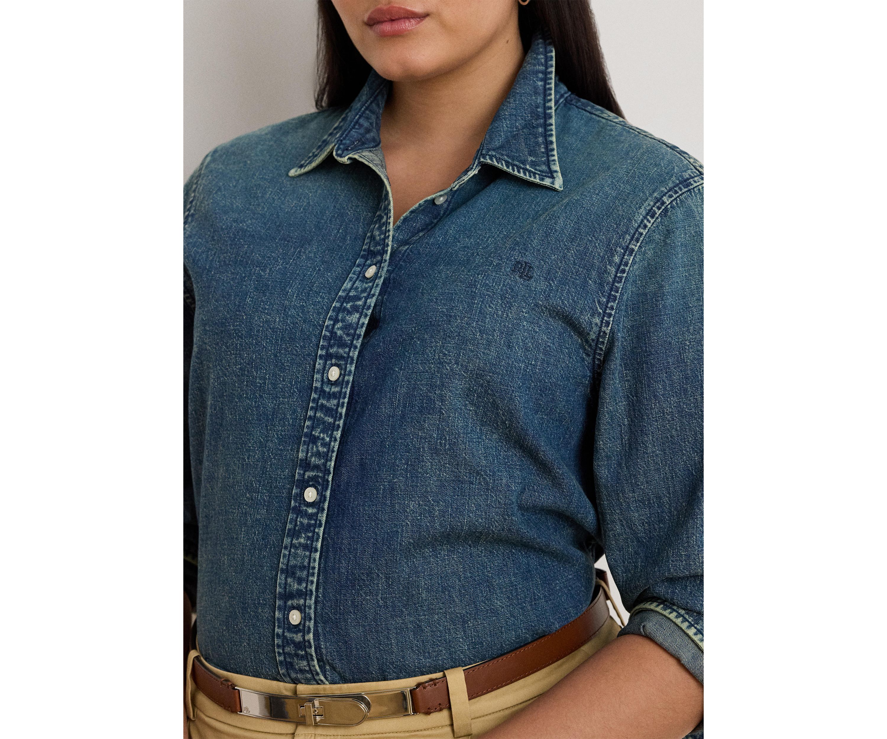 Plus Size Classic Fit Denim Shirt