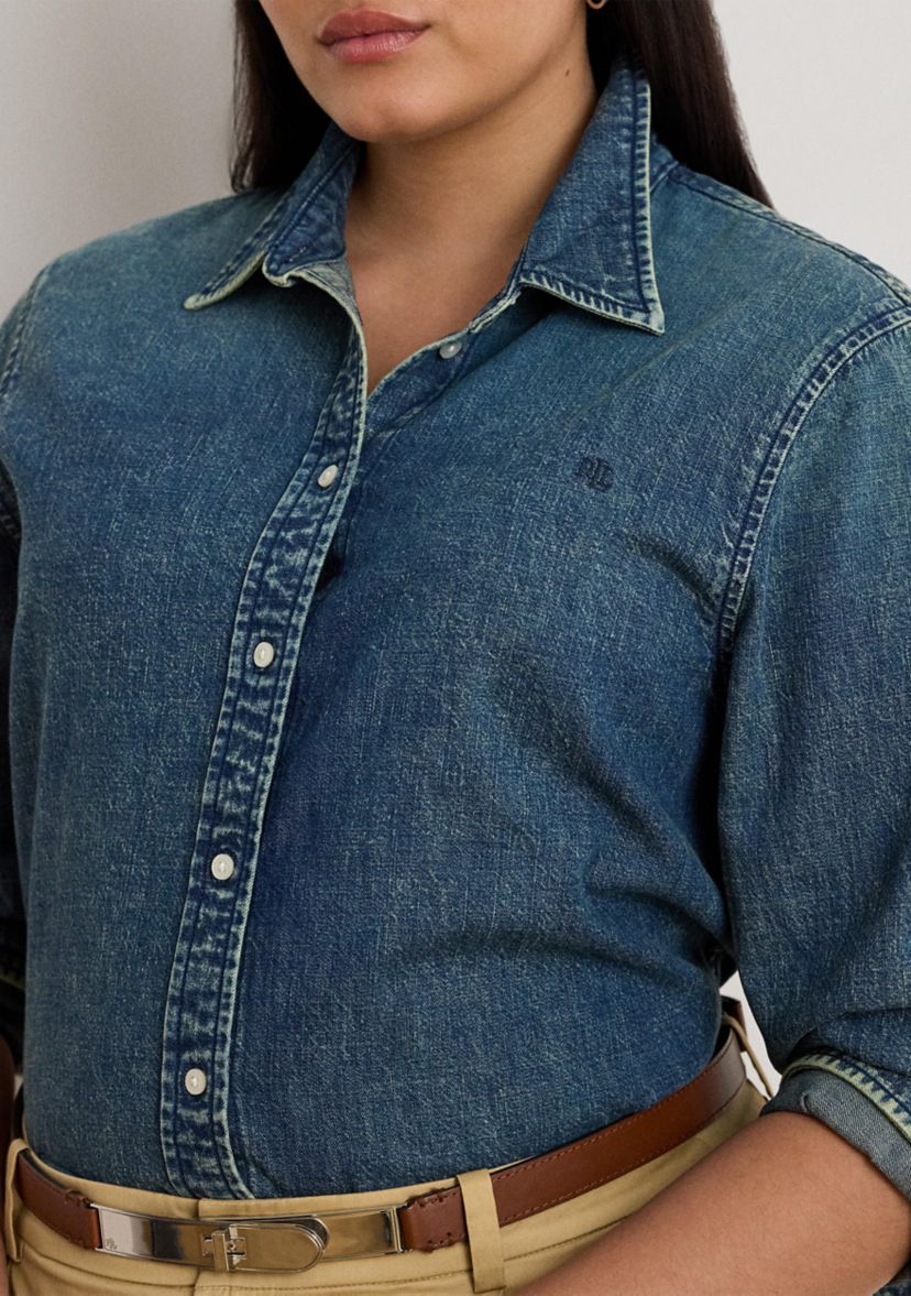 Plus Size Classic Fit Denim Shirt