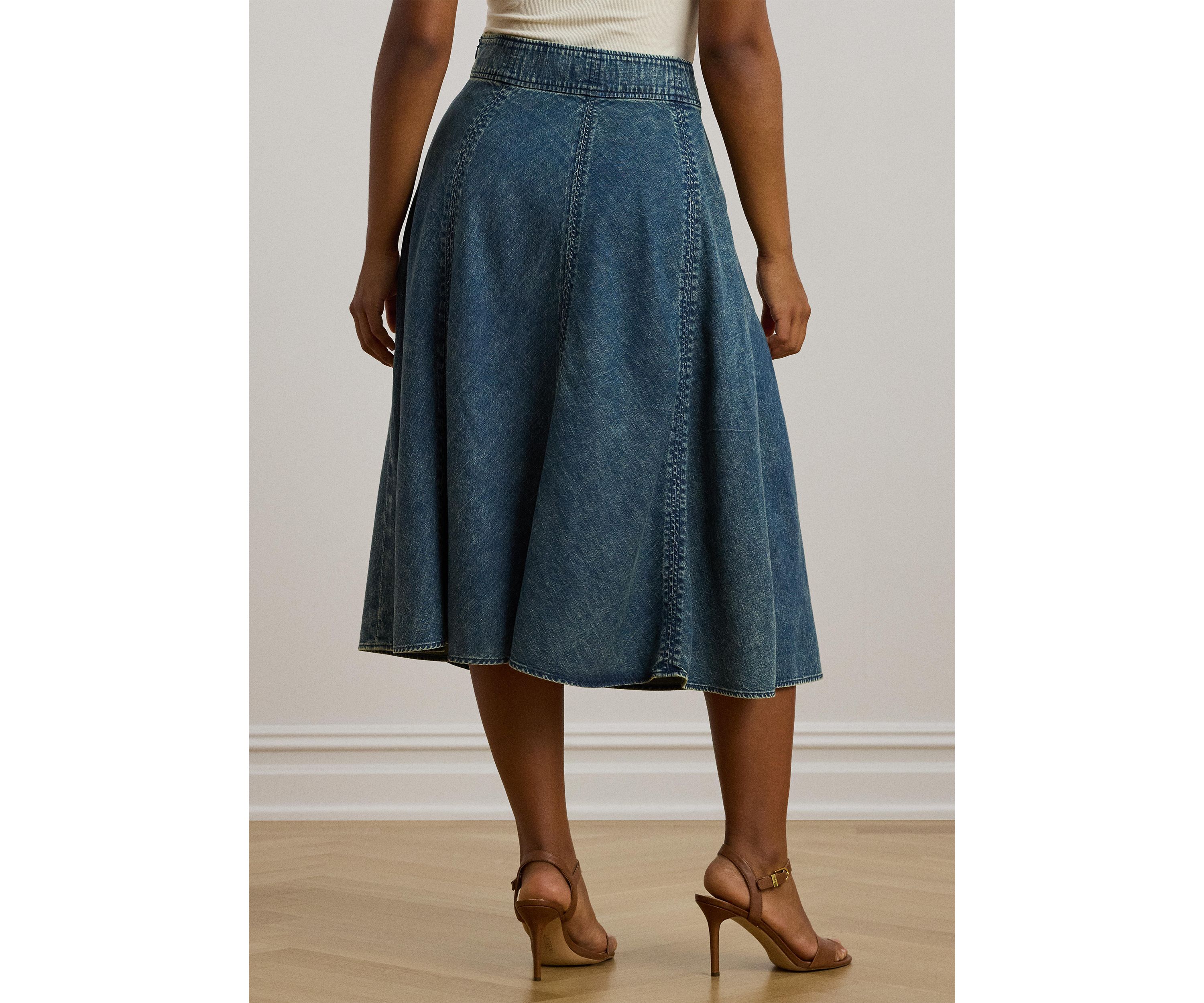 Plus Size Denim Drawcord Midi Skirt