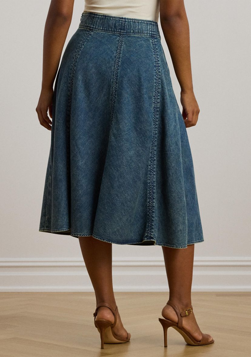 Plus Size Denim Drawcord Midi Skirt