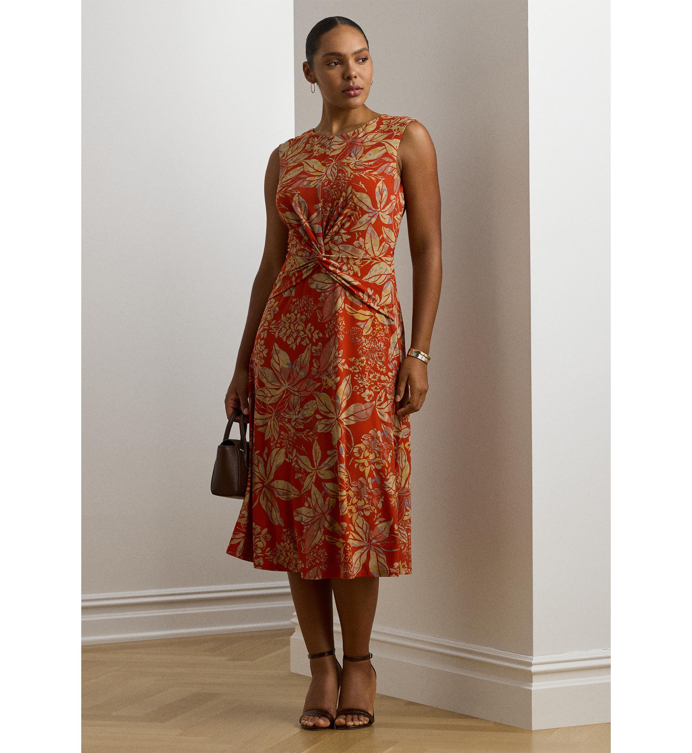 Plus Size Floral Twist Front Stretch Jersey Dress