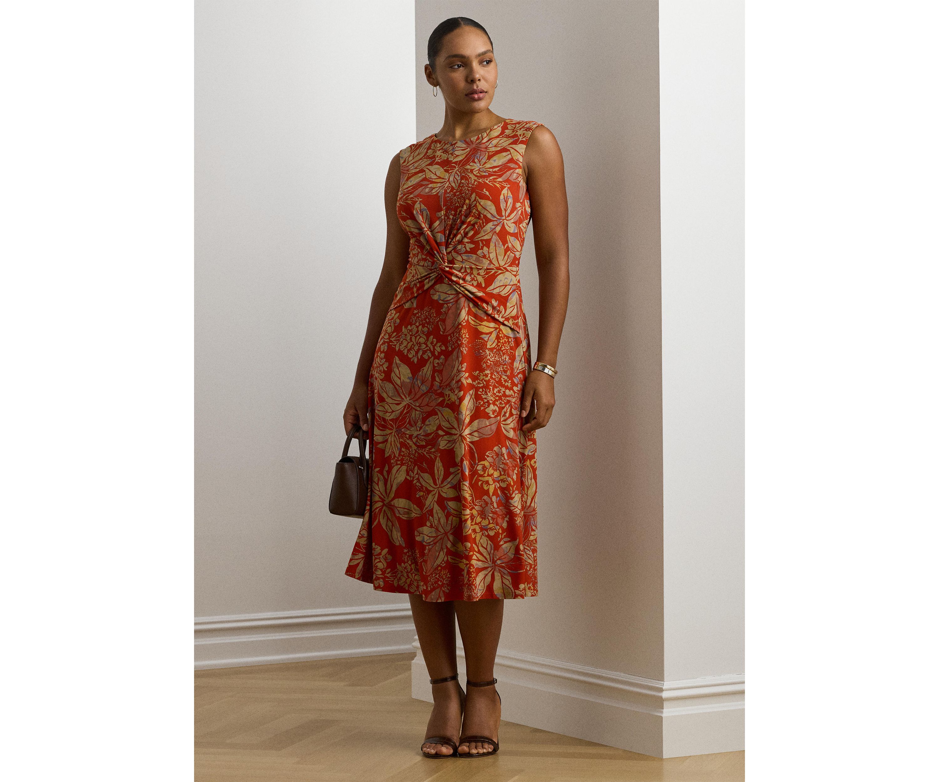 Plus Size Floral Twist Front Stretch Jersey Dress