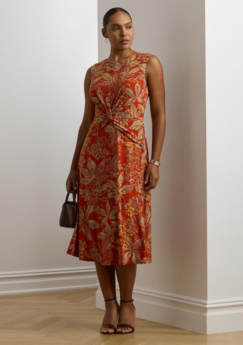 Plus Size Floral Twist Front Stretch Jersey Dress