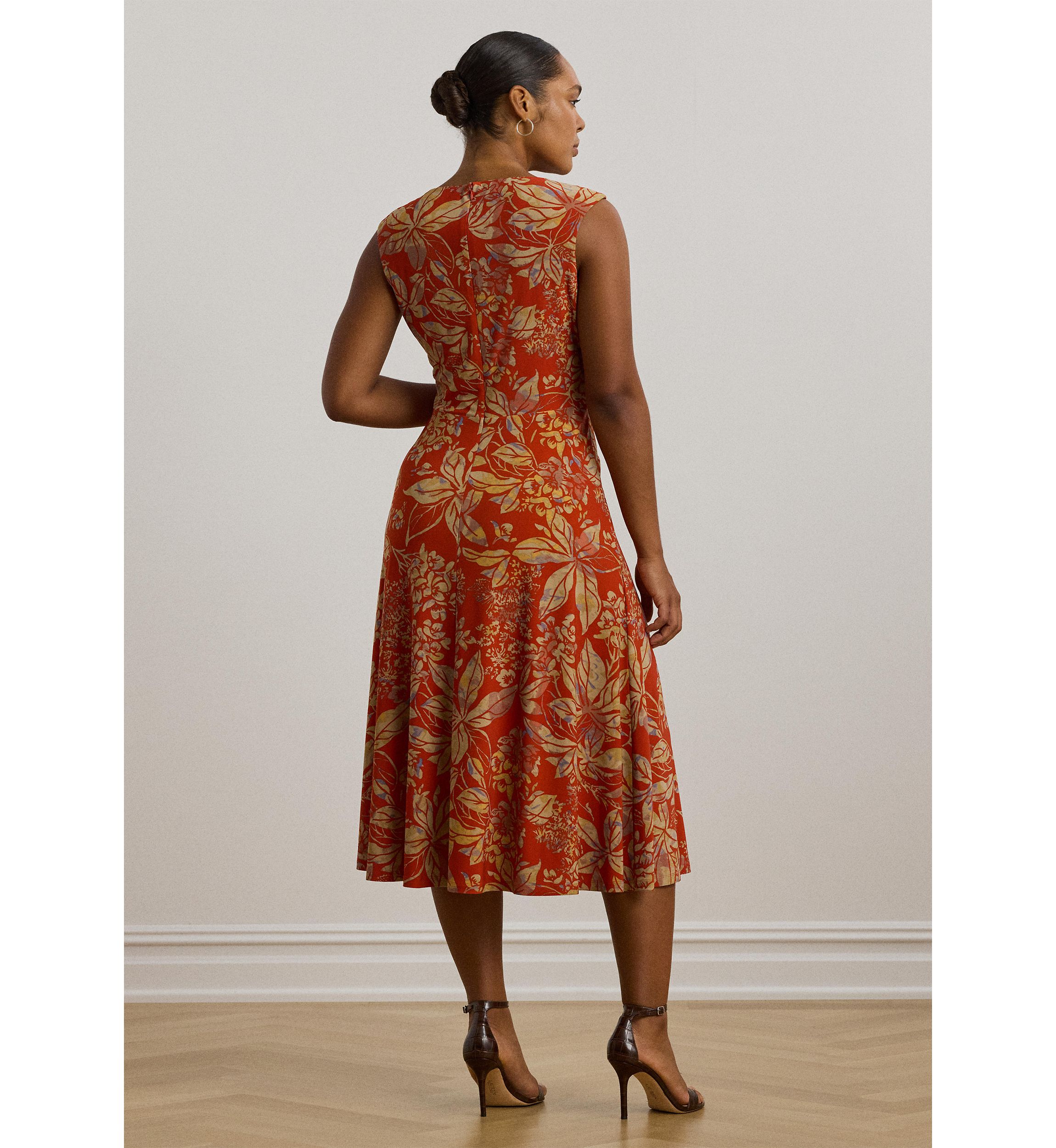 Plus Size Floral Twist Front Stretch Jersey Dress