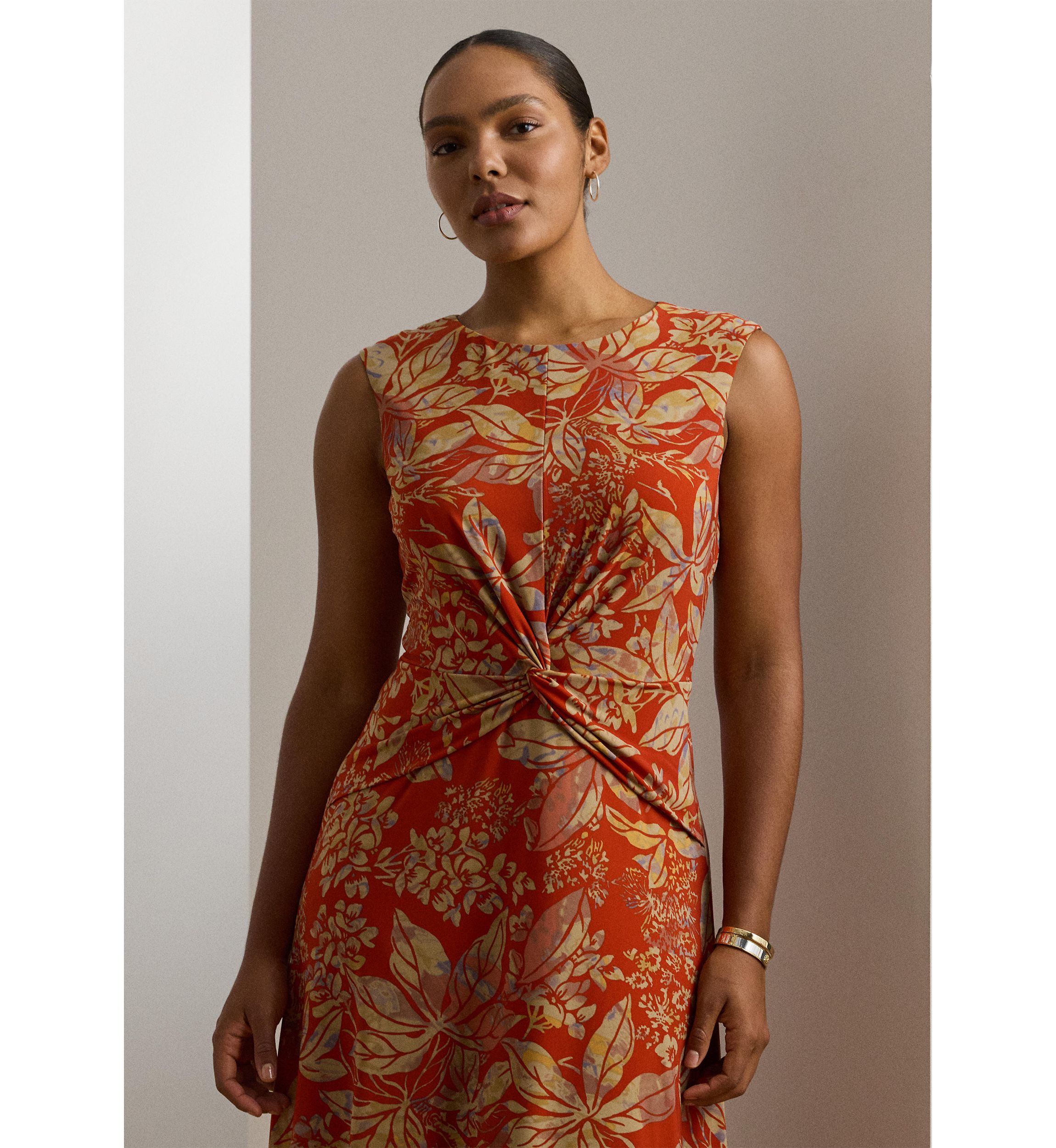 Plus Size Floral Twist Front Stretch Jersey Dress