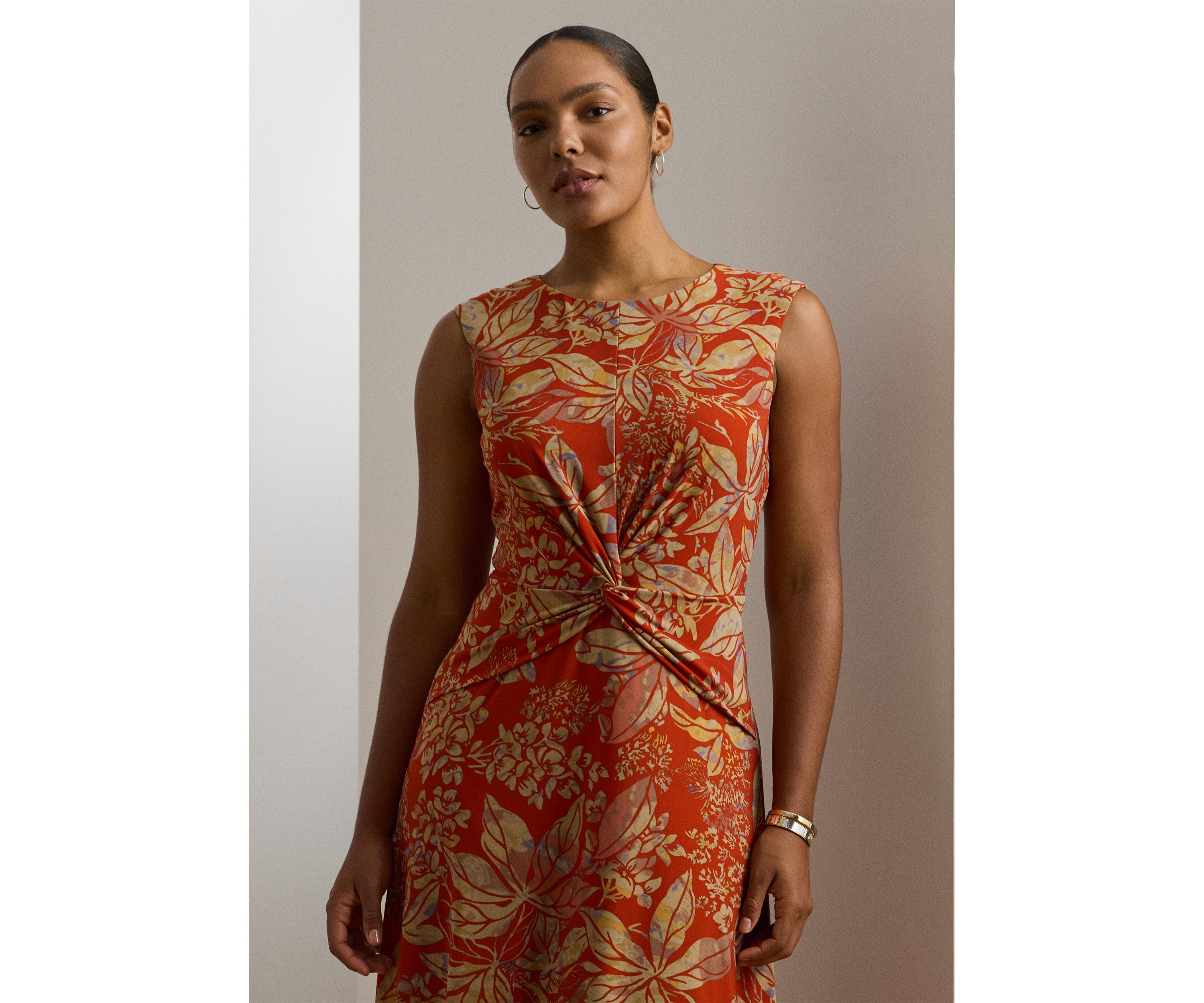 Plus Size Floral Twist Front Stretch Jersey Dress
