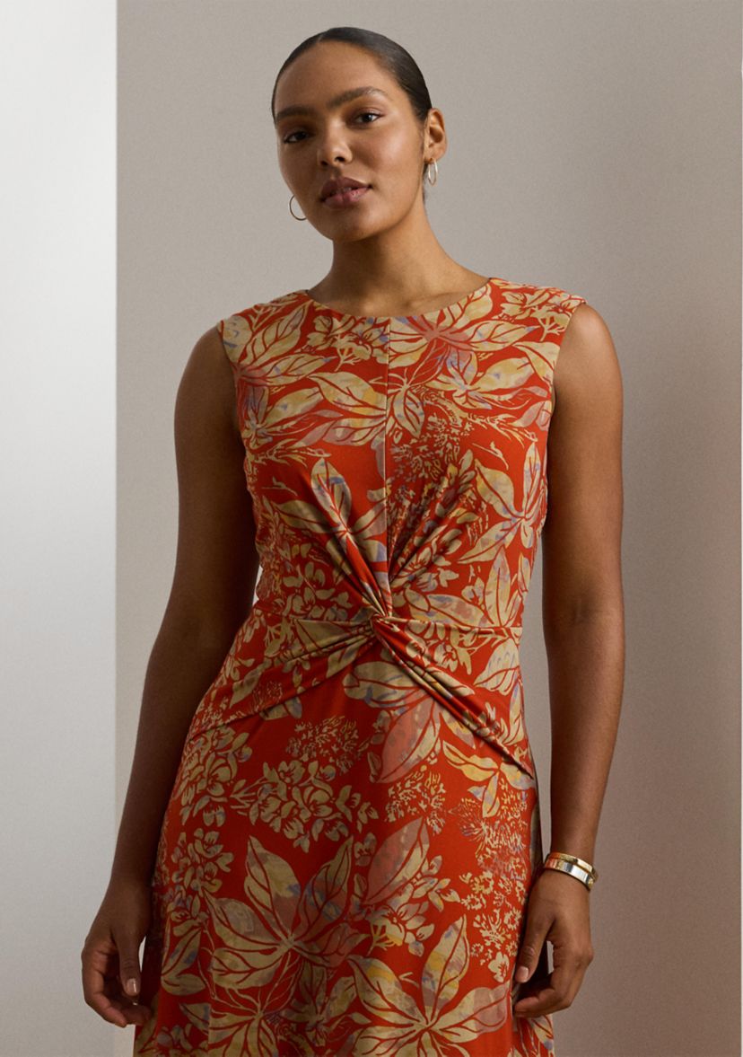 Plus Size Floral Twist Front Stretch Jersey Dress