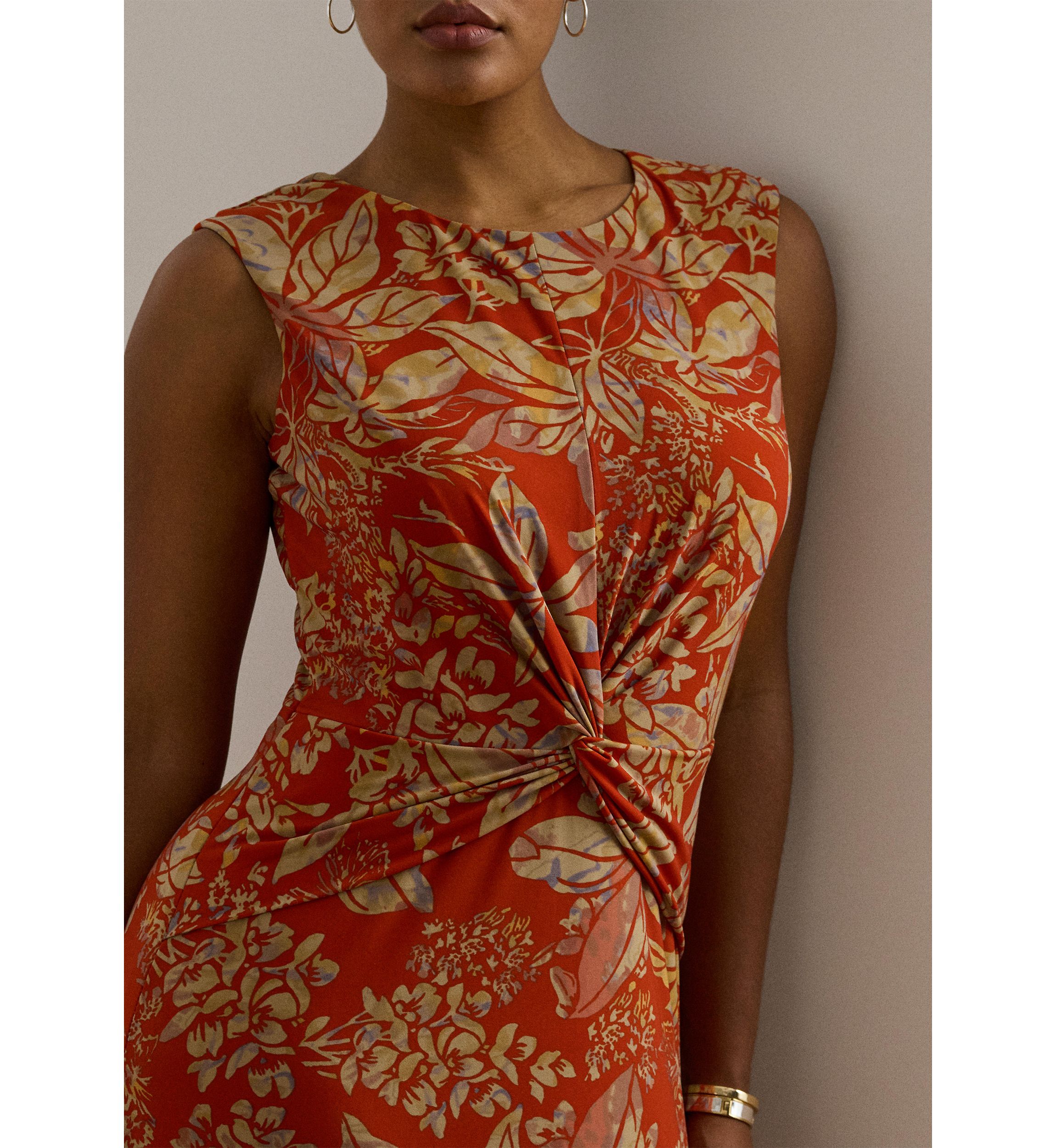 Plus Size Floral Twist Front Stretch Jersey Dress