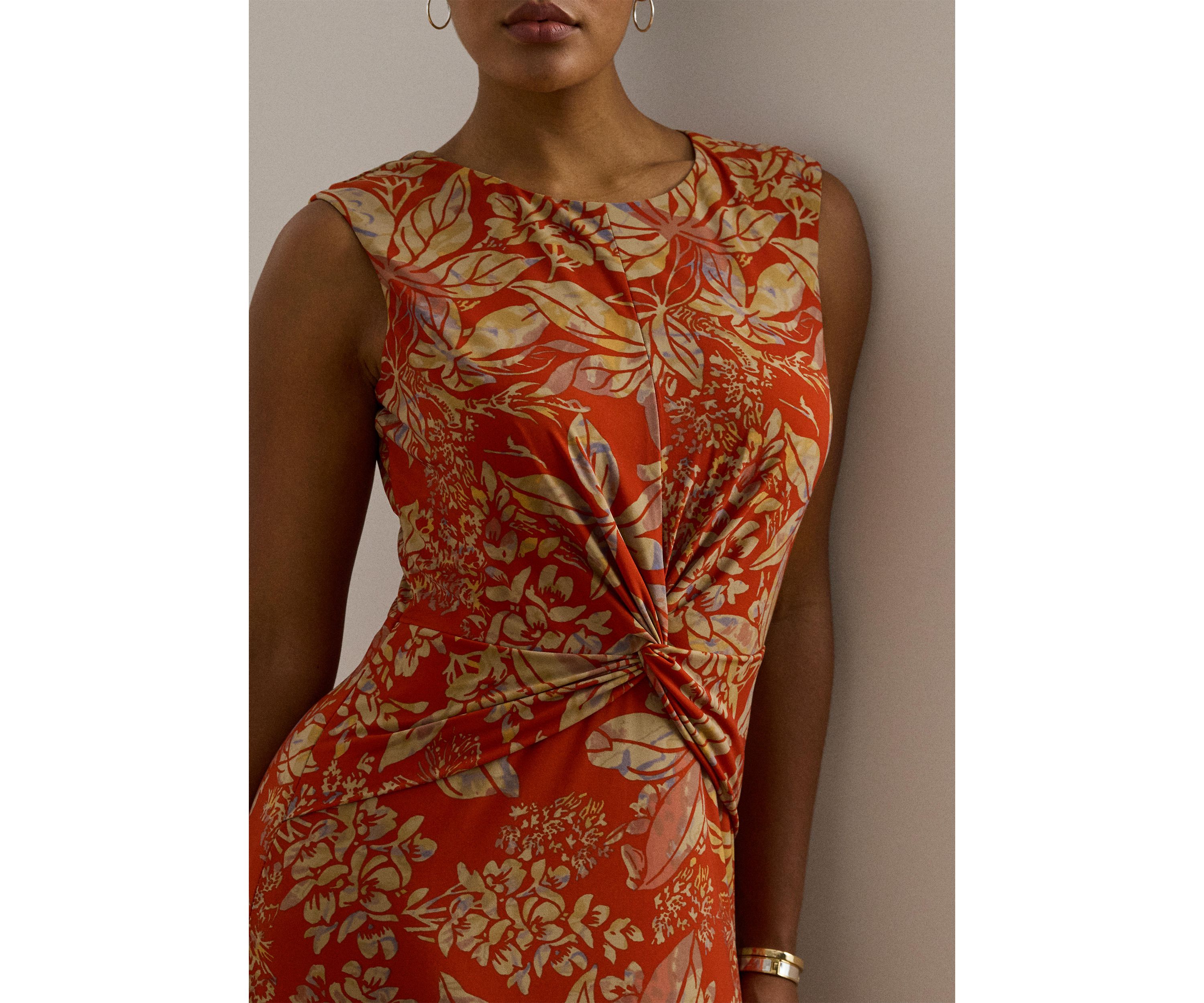 Plus Size Floral Twist Front Stretch Jersey Dress