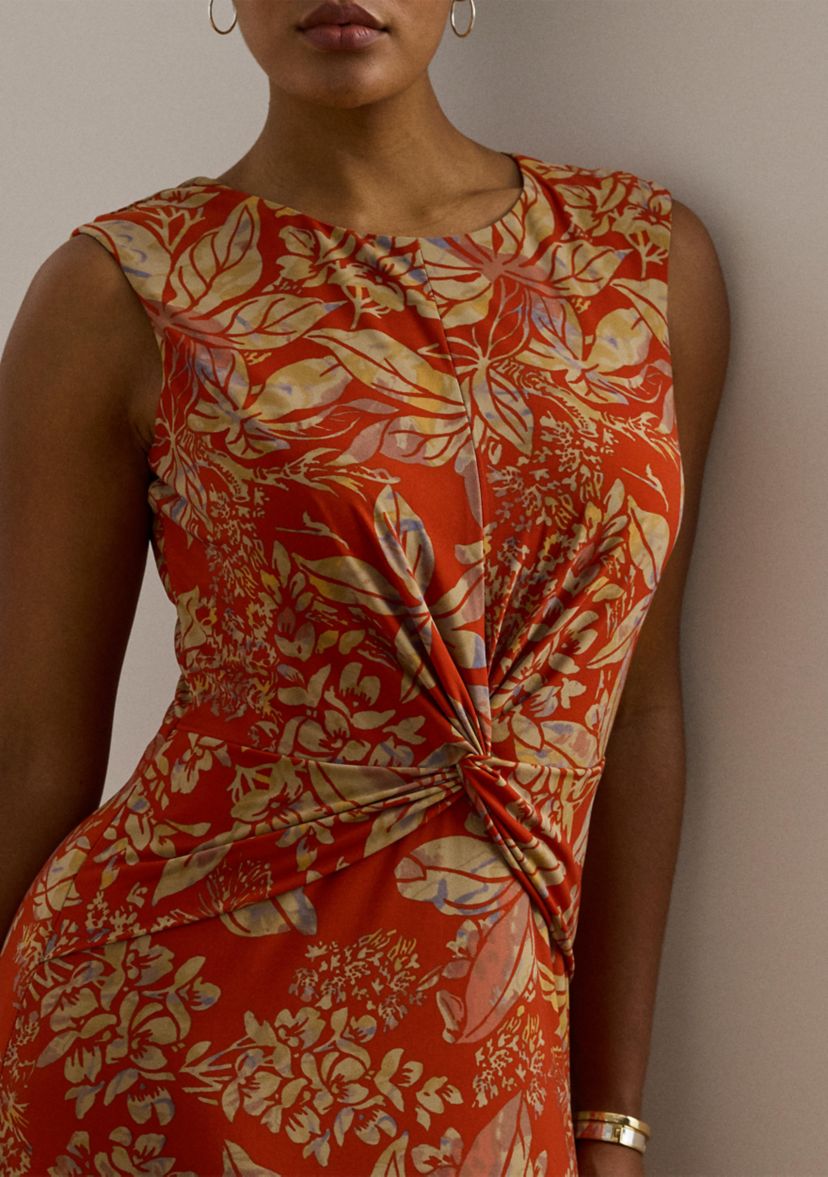 Plus Size Floral Twist Front Stretch Jersey Dress