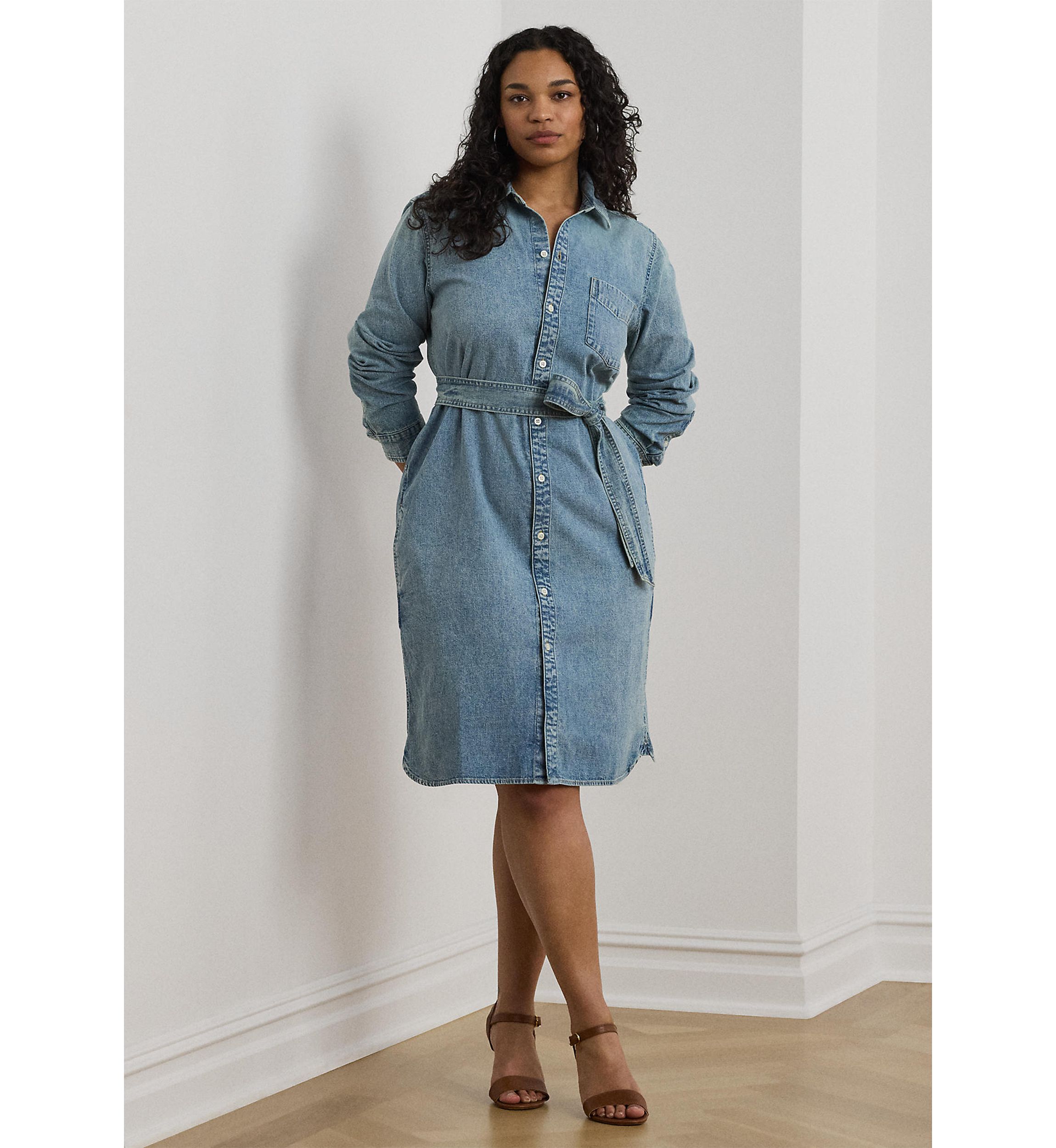 Plus Size Belted Denim Shirtdress