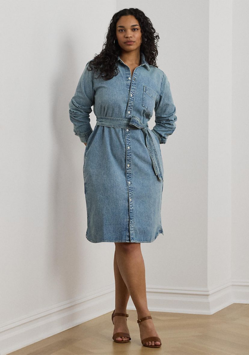 Plus Size Belted Denim Shirtdress