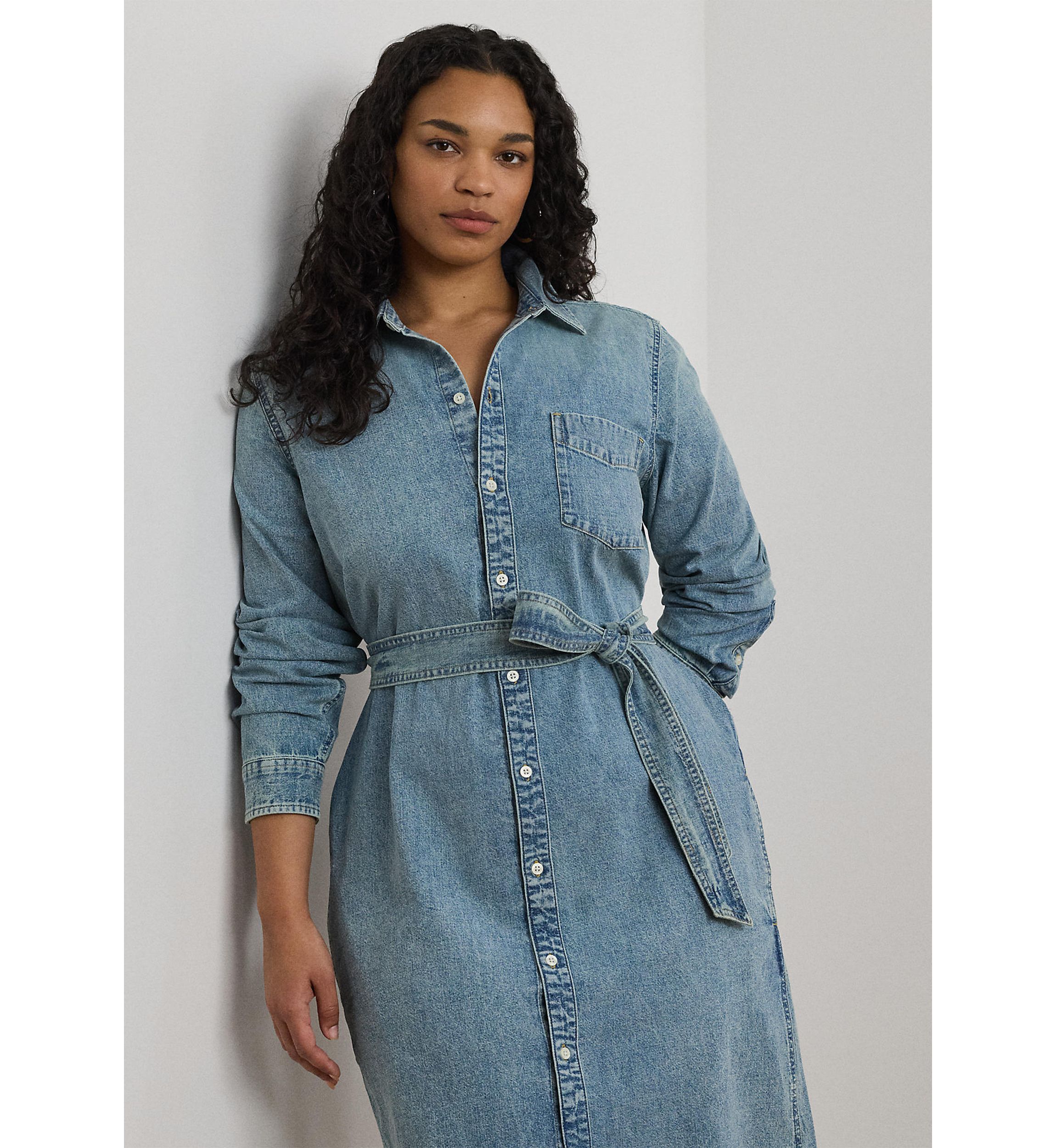 Plus Size Belted Denim Shirtdress