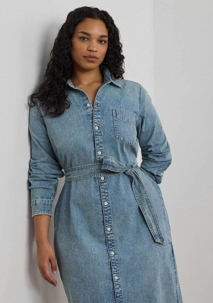 Plus Size Belted Denim Shirtdress
