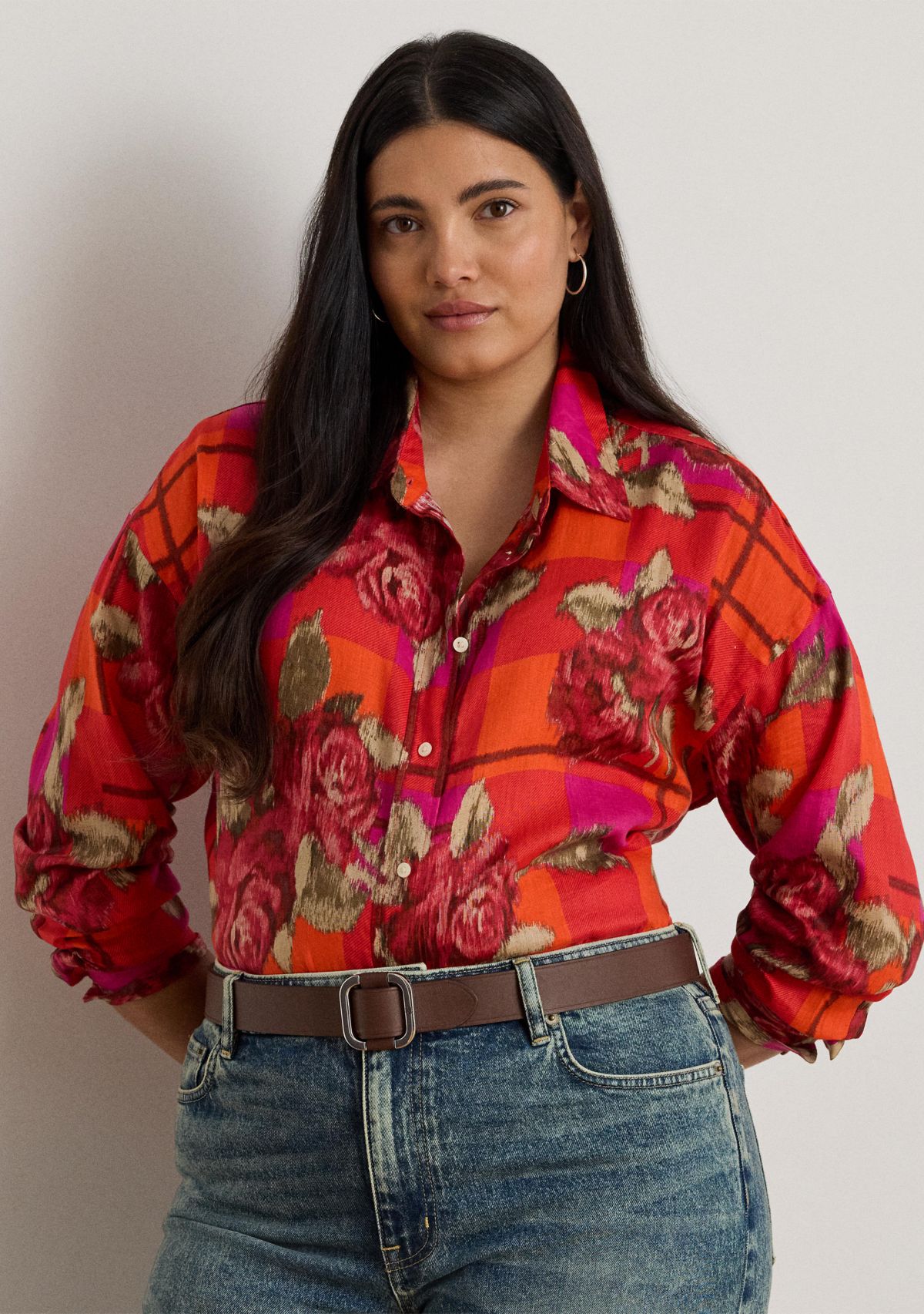 Plus Size Relaxed Fit Floral Linen Shirt