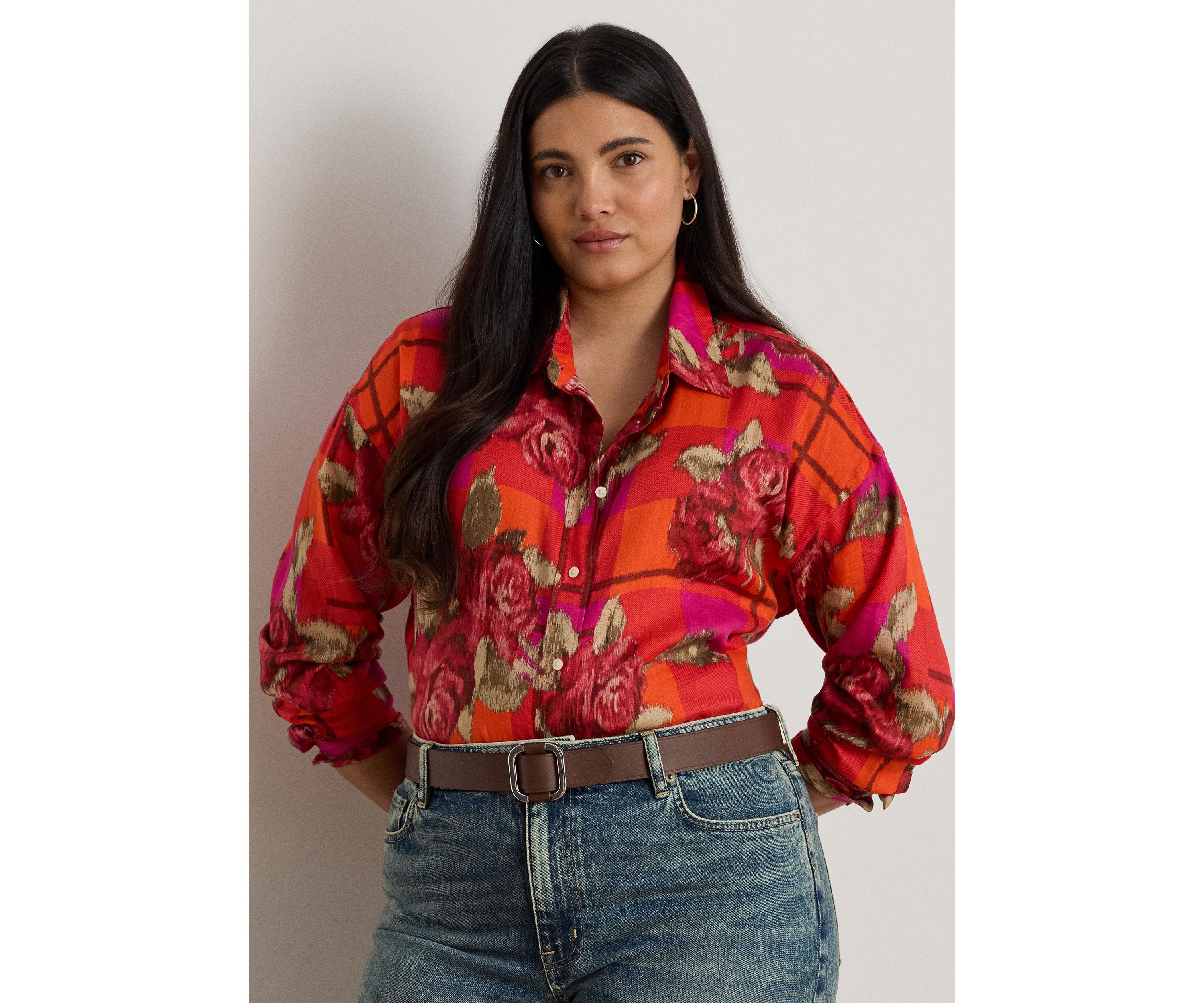 Plus Size Relaxed Fit Floral Linen Shirt