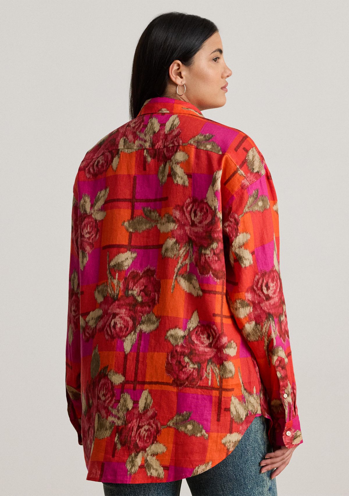 Plus Size Relaxed Fit Floral Linen Shirt