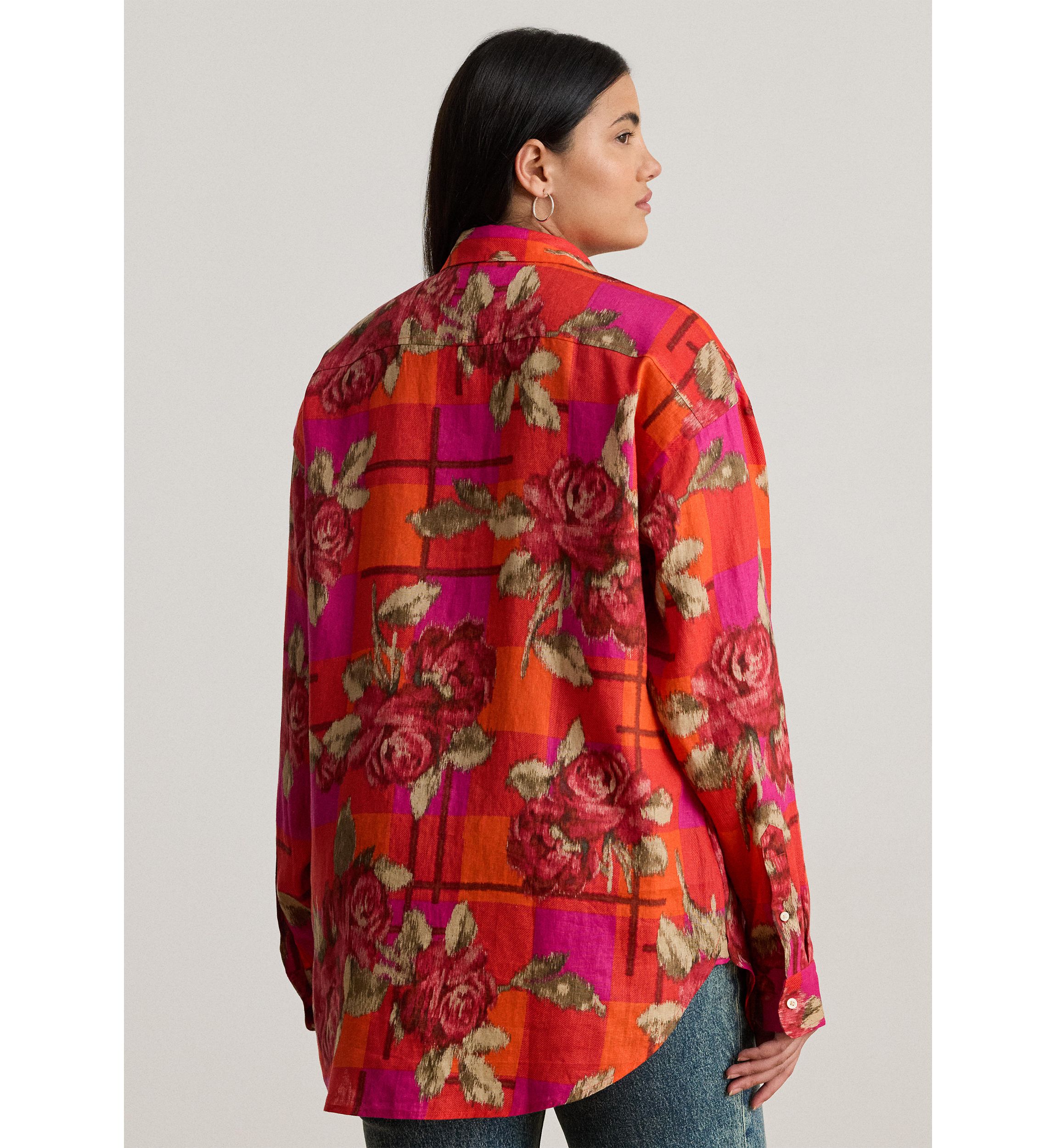 Plus Size Relaxed Fit Floral Linen Shirt