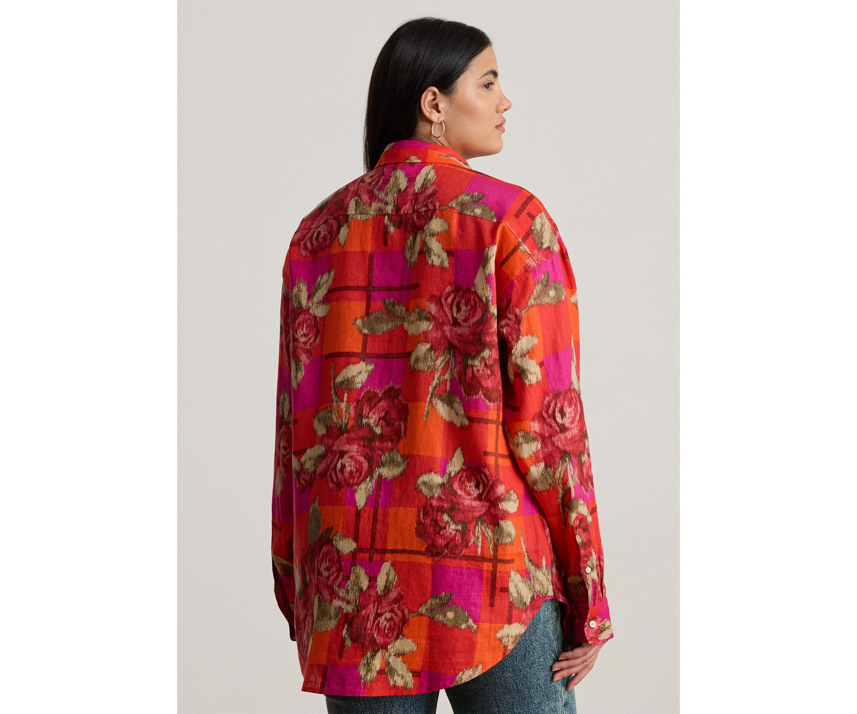Plus Size Relaxed Fit Floral Linen Shirt