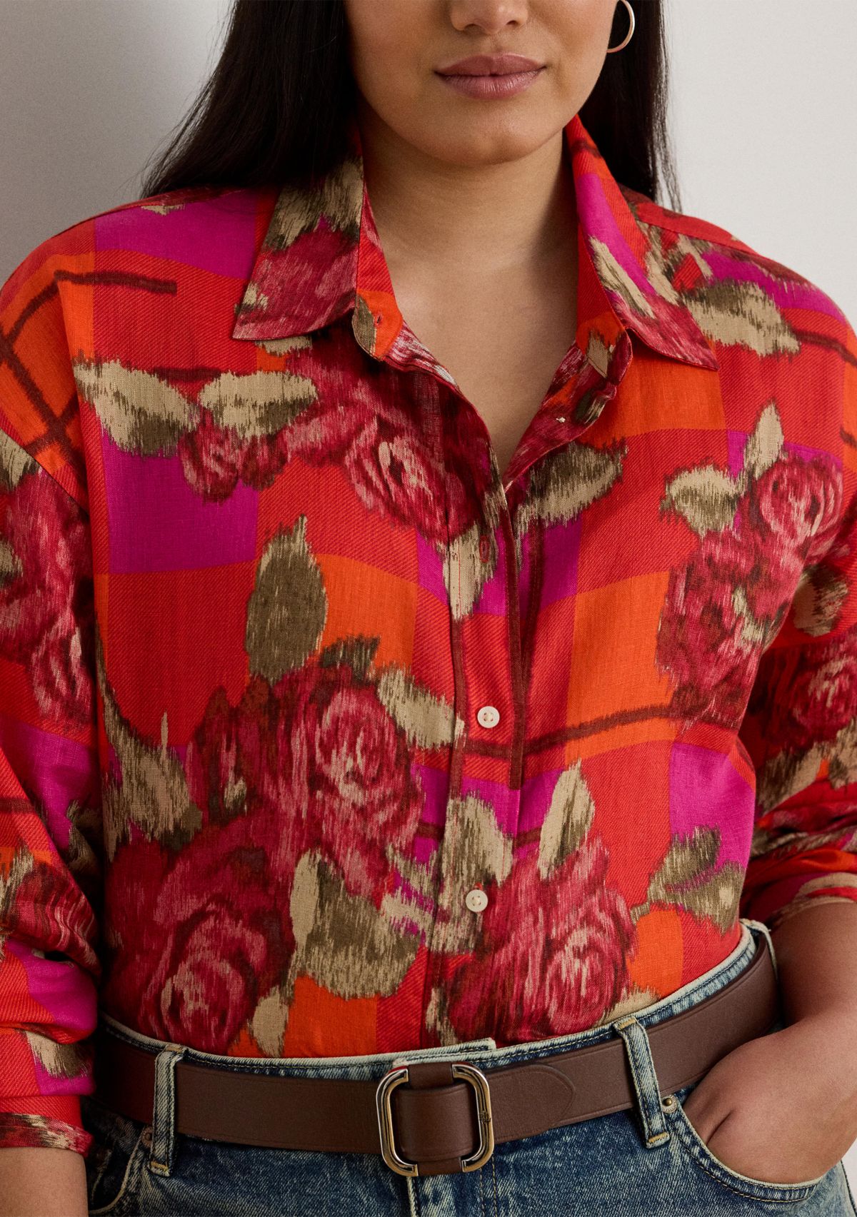 Plus Size Relaxed Fit Floral Linen Shirt