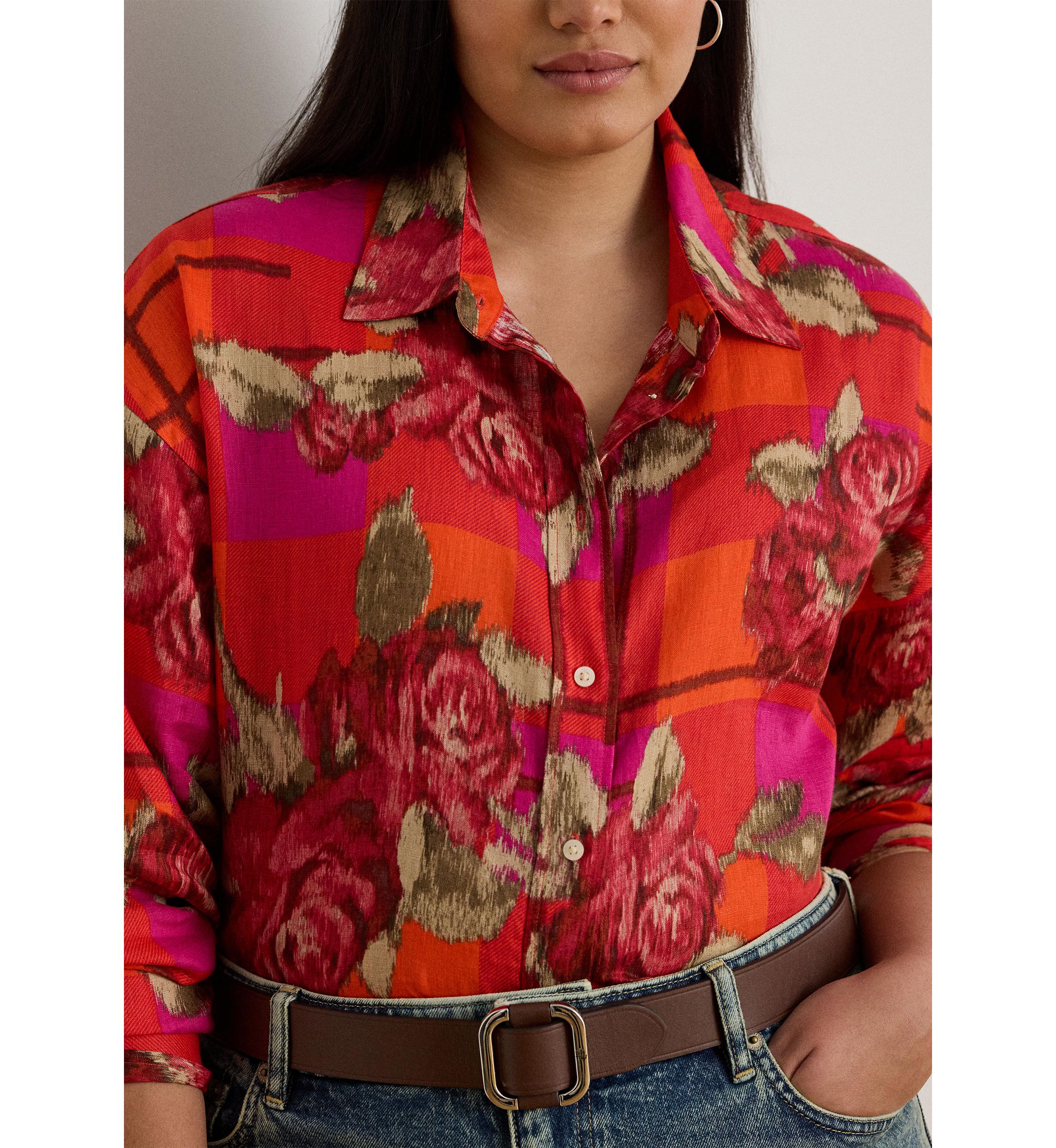 Plus Size Relaxed Fit Floral Linen Shirt