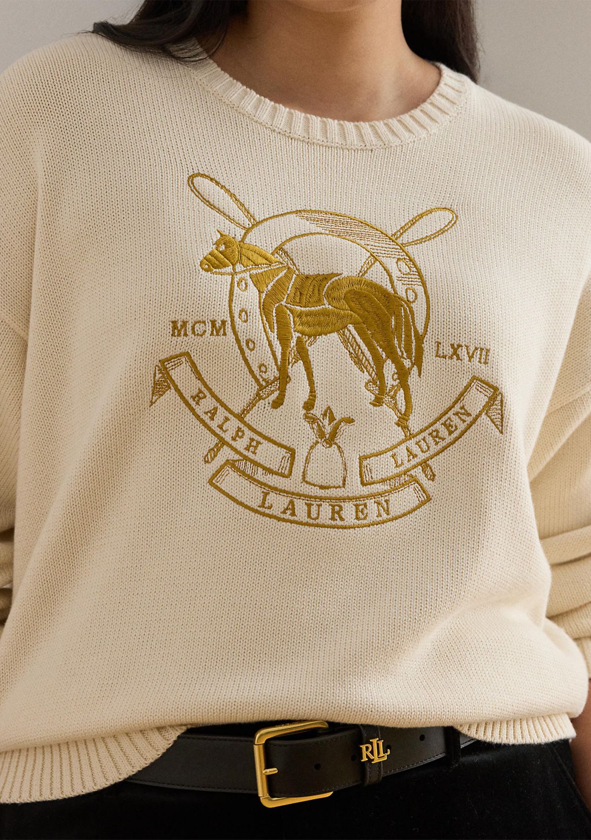Embroidered Cotton Crewneck Sweater