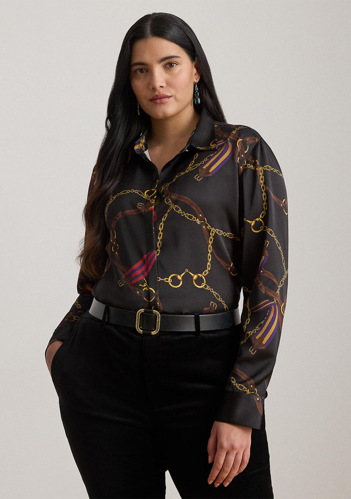 Classic Fit Belting-Print Satin Shirt