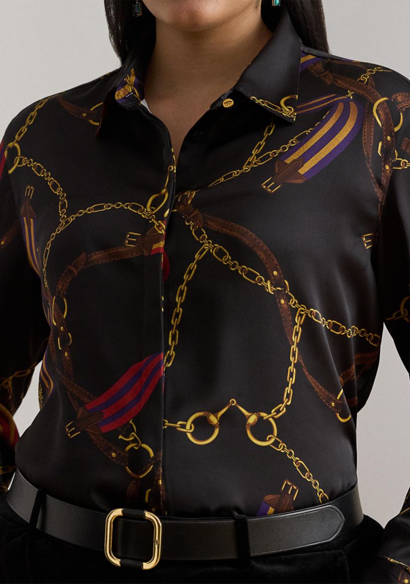 Classic Fit Belting-Print Satin Shirt