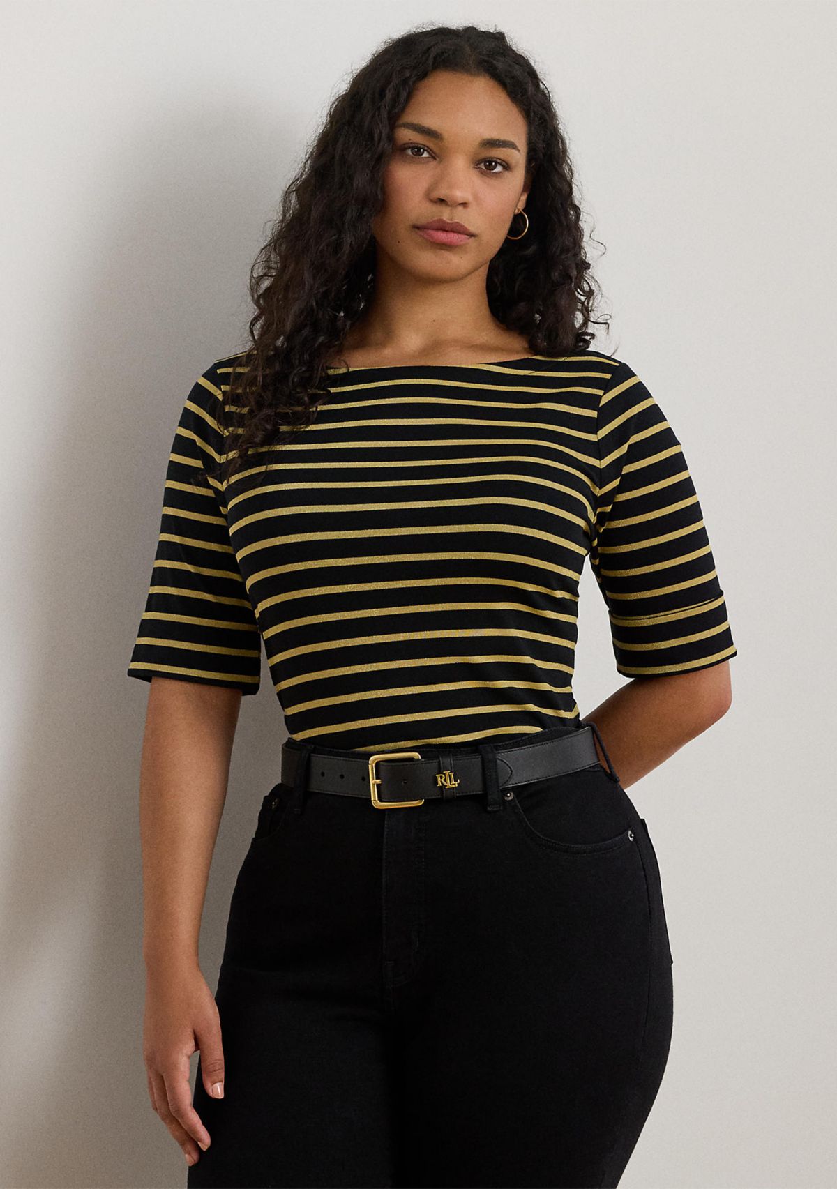 Metallic Striped Boatneck T-Shirt