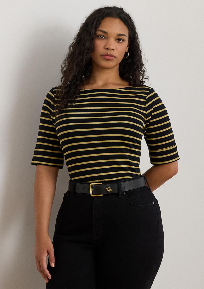 Metallic Striped Boatneck T-Shirt