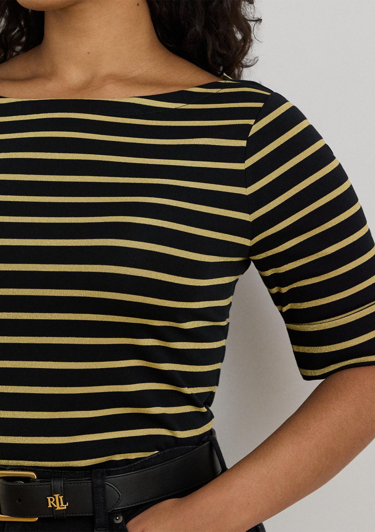 Metallic Striped Boatneck T-Shirt
