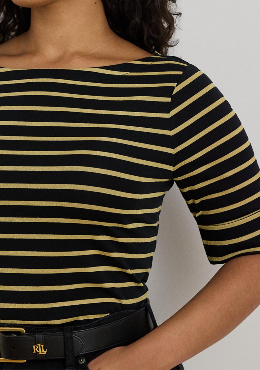 Metallic Striped Boatneck T-Shirt