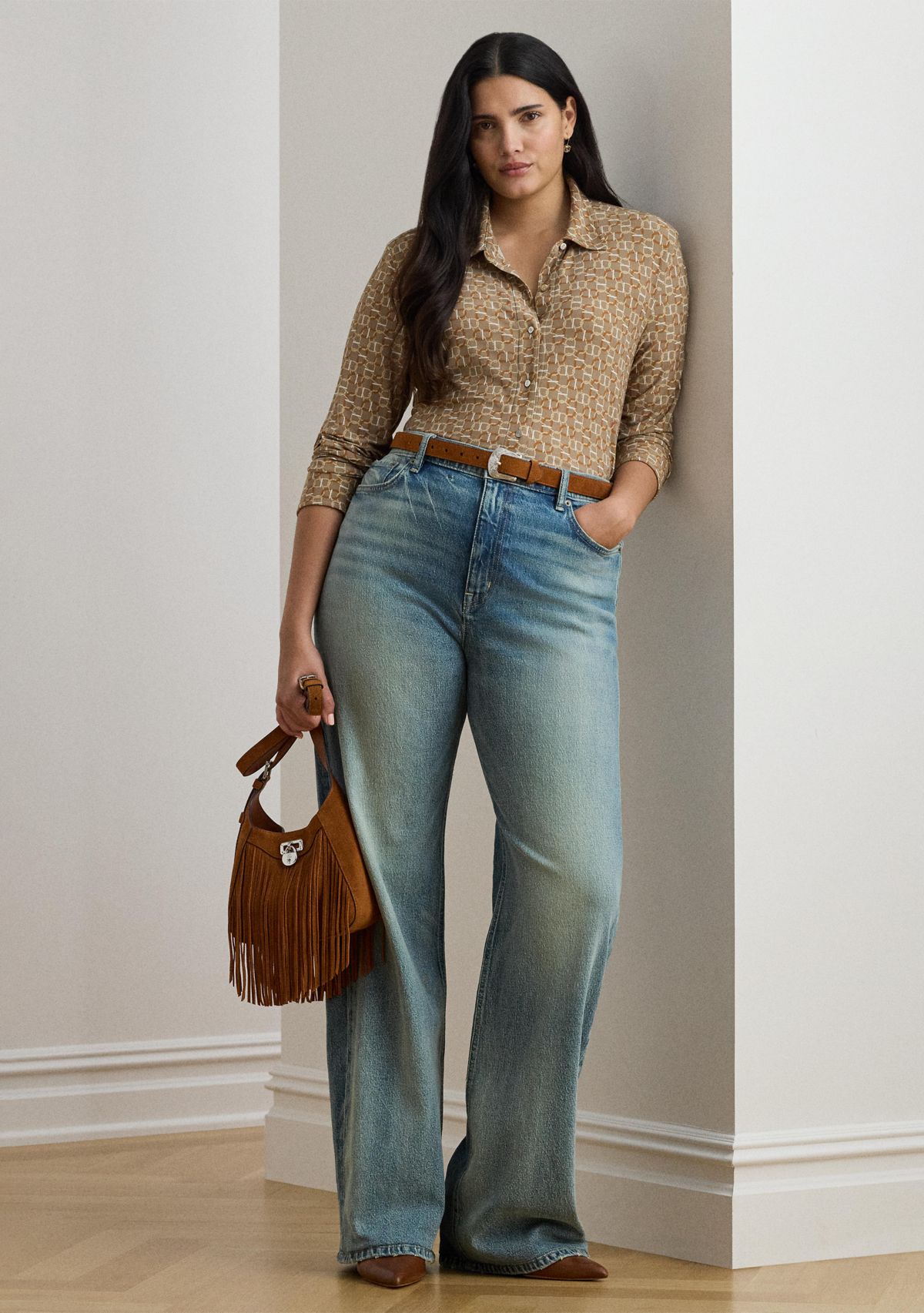 Womens Slim Fit Geo-Print Jersey Shirt