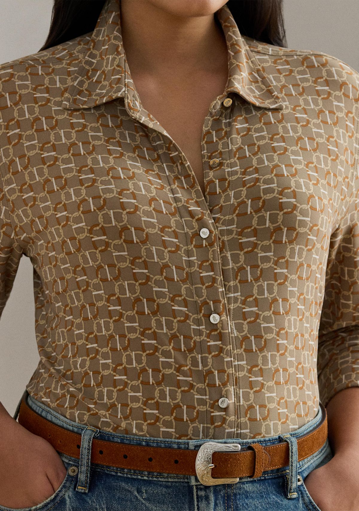 Womens Slim Fit Geo-Print Jersey Shirt