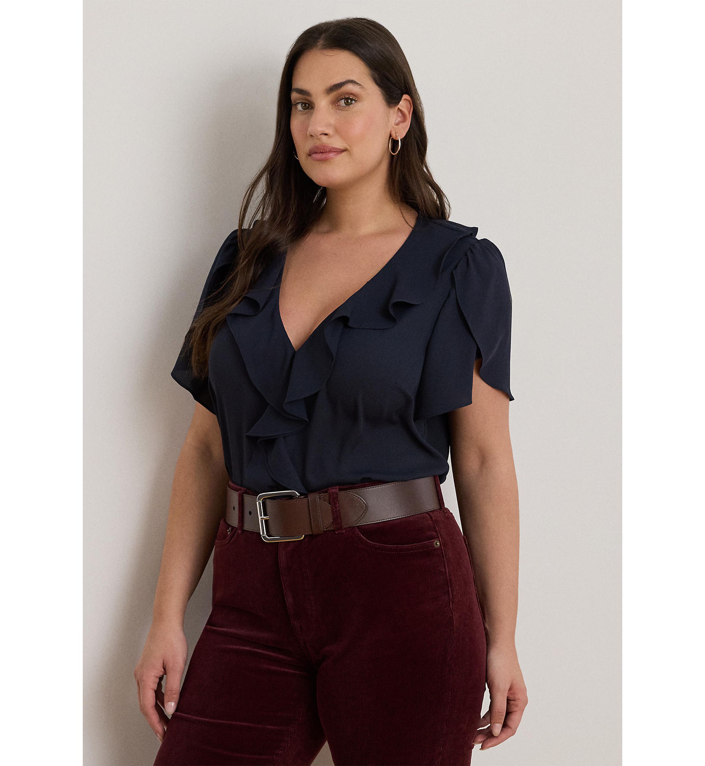 Plus Size Ruffle-Trim Georgette Blouse