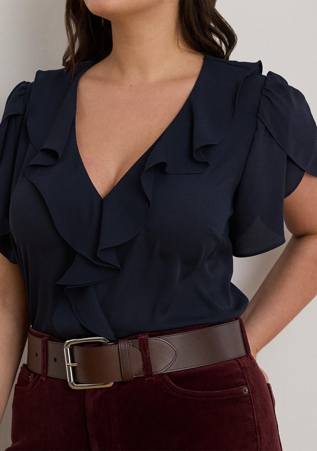 Plus Size Ruffle-Trim Georgette Blouse