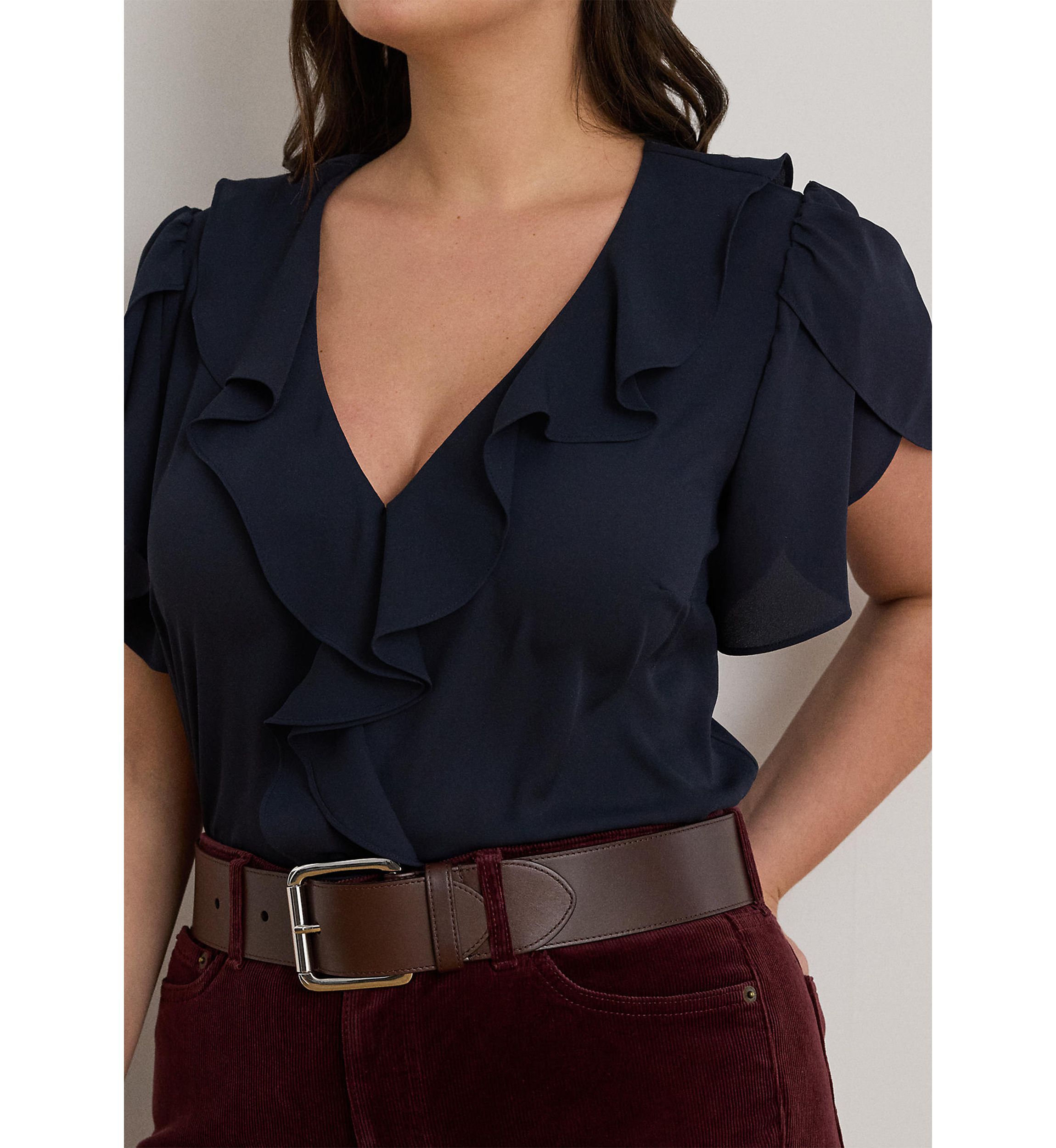 Plus Size Ruffle-Trim Georgette Blouse