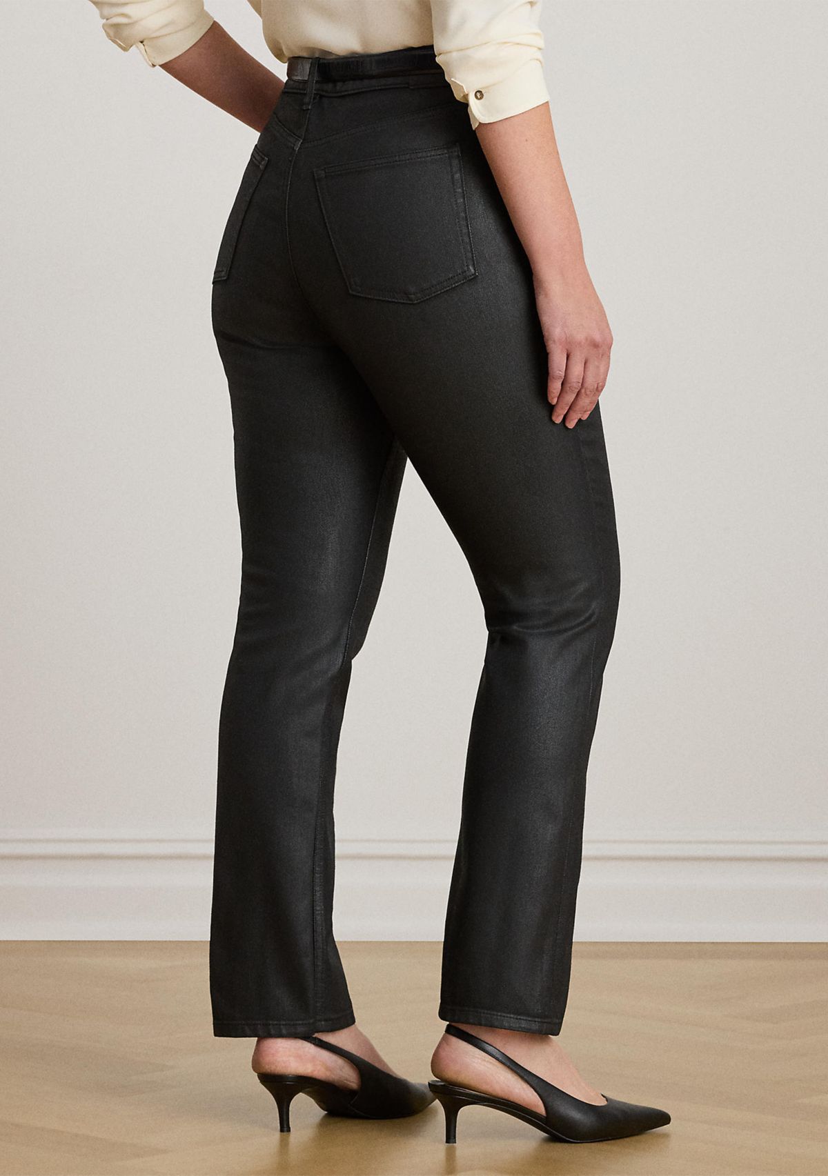 Plus Size Coated High-Rise Straight Ankle Jeans