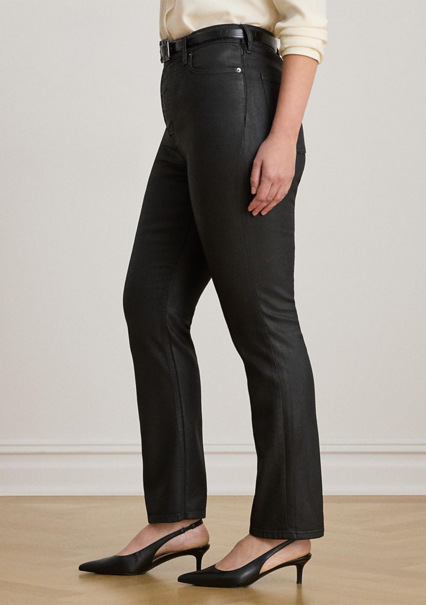 Plus Size Coated High-Rise Straight Ankle Jeans