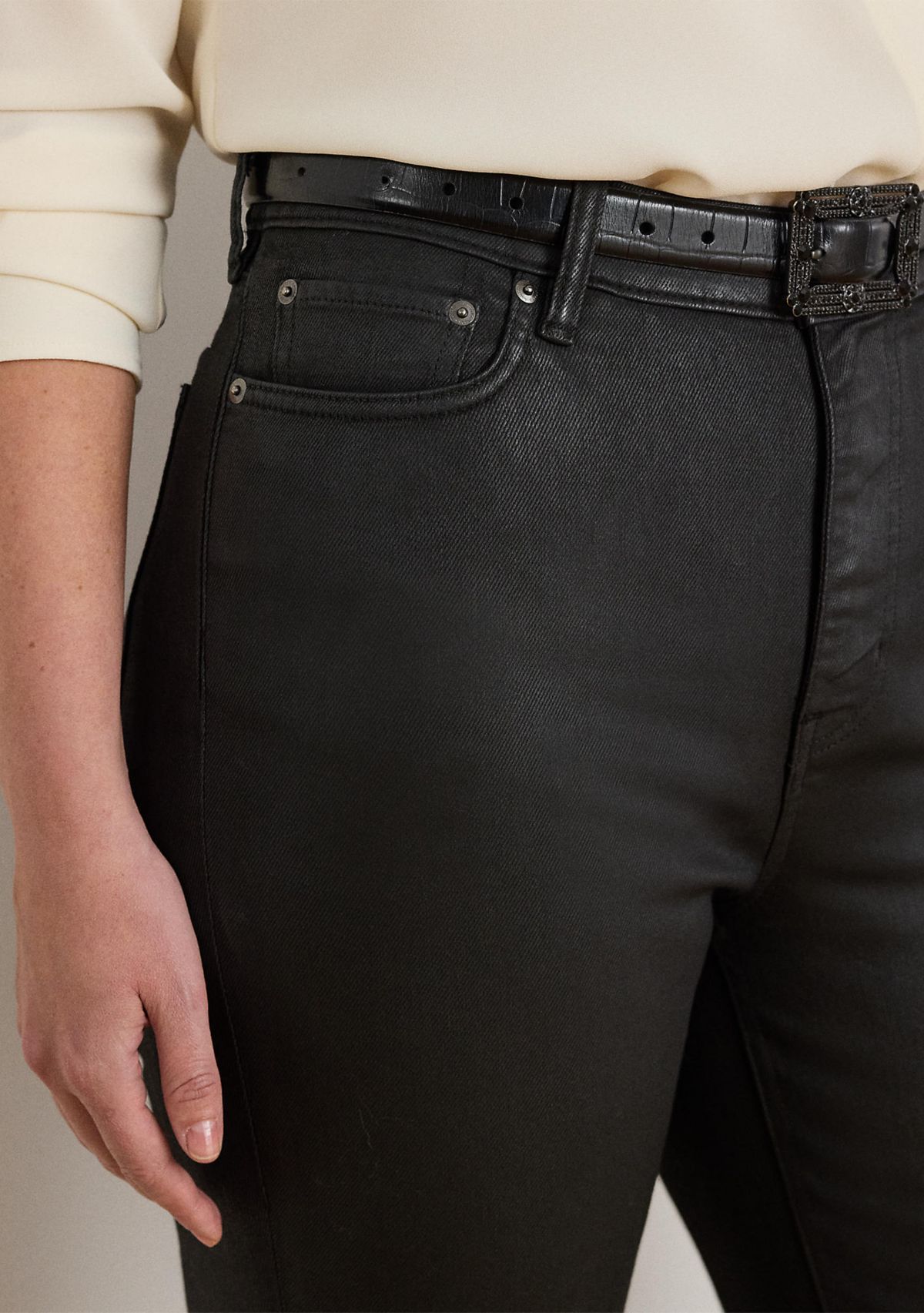 Plus Size Coated High-Rise Straight Ankle Jeans