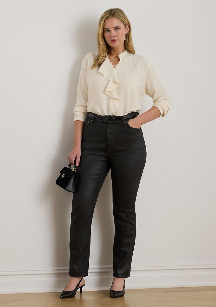 Plus Size Coated High-Rise Straight Ankle Jeans