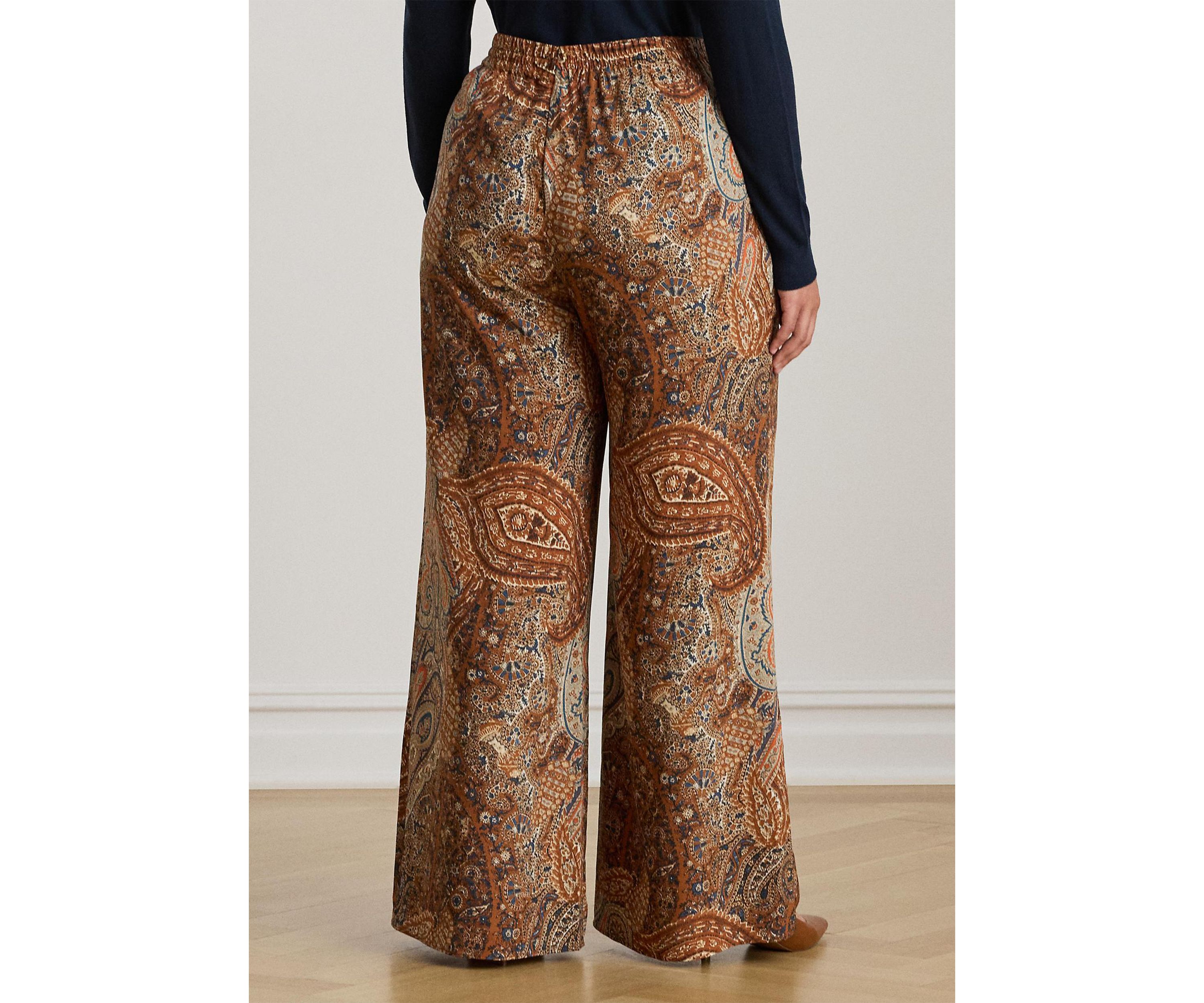 Plus Size Paisley Crepe Wide-Leg Pants