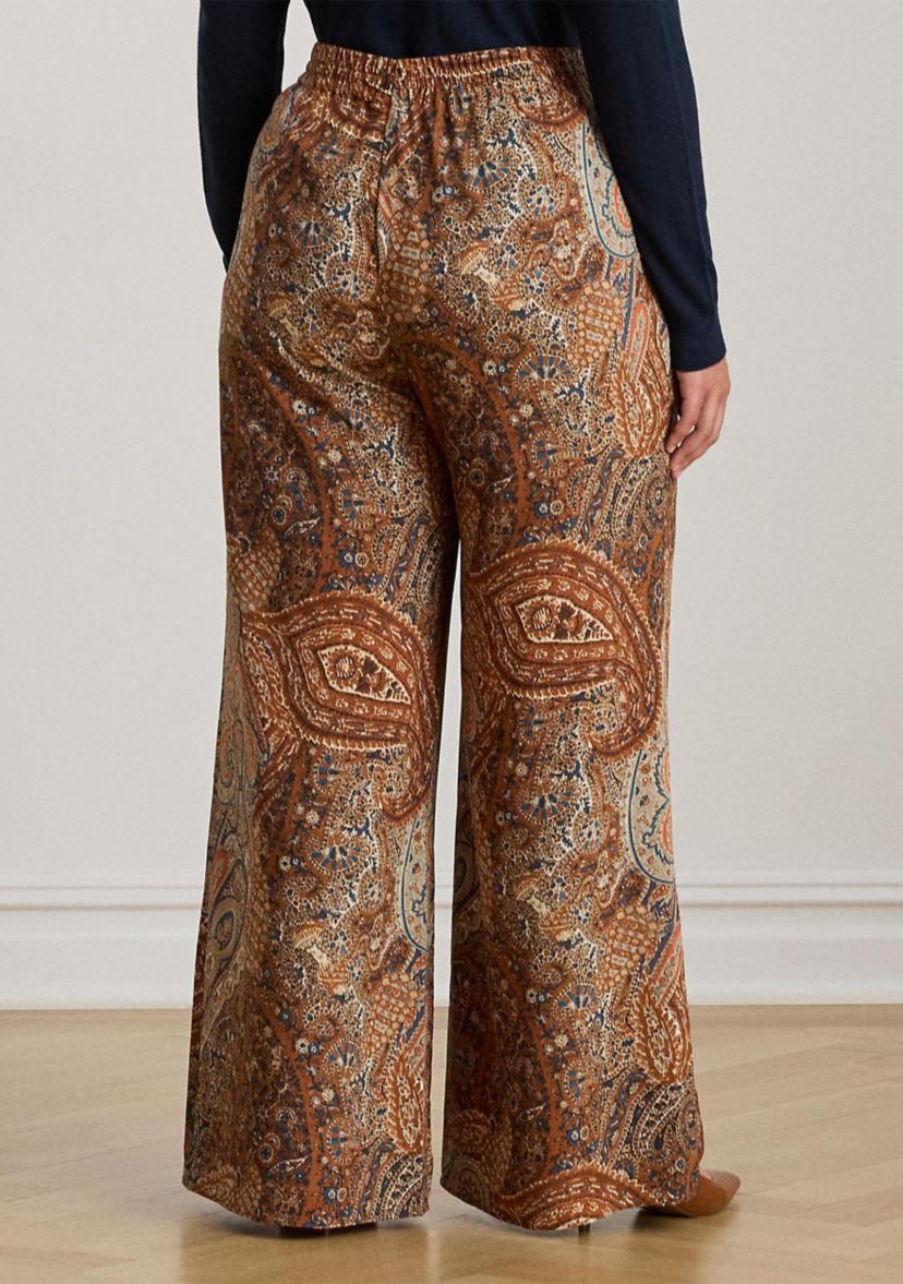 Plus Size Paisley Crepe Wide-Leg Pants