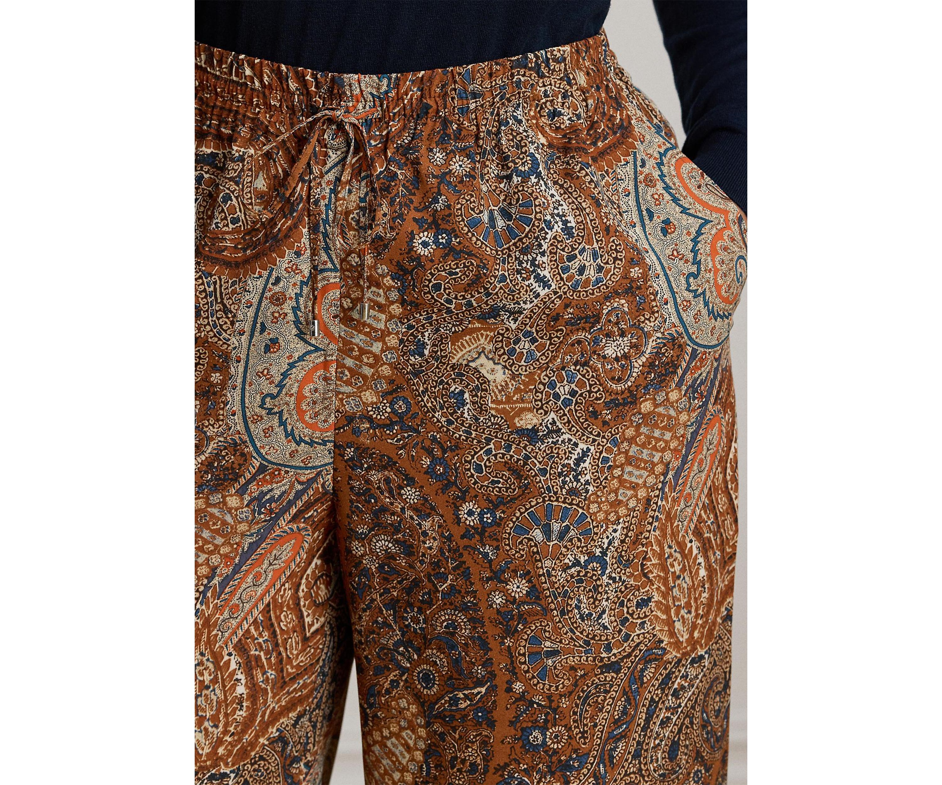 Plus Size Paisley Crepe Wide-Leg Pants