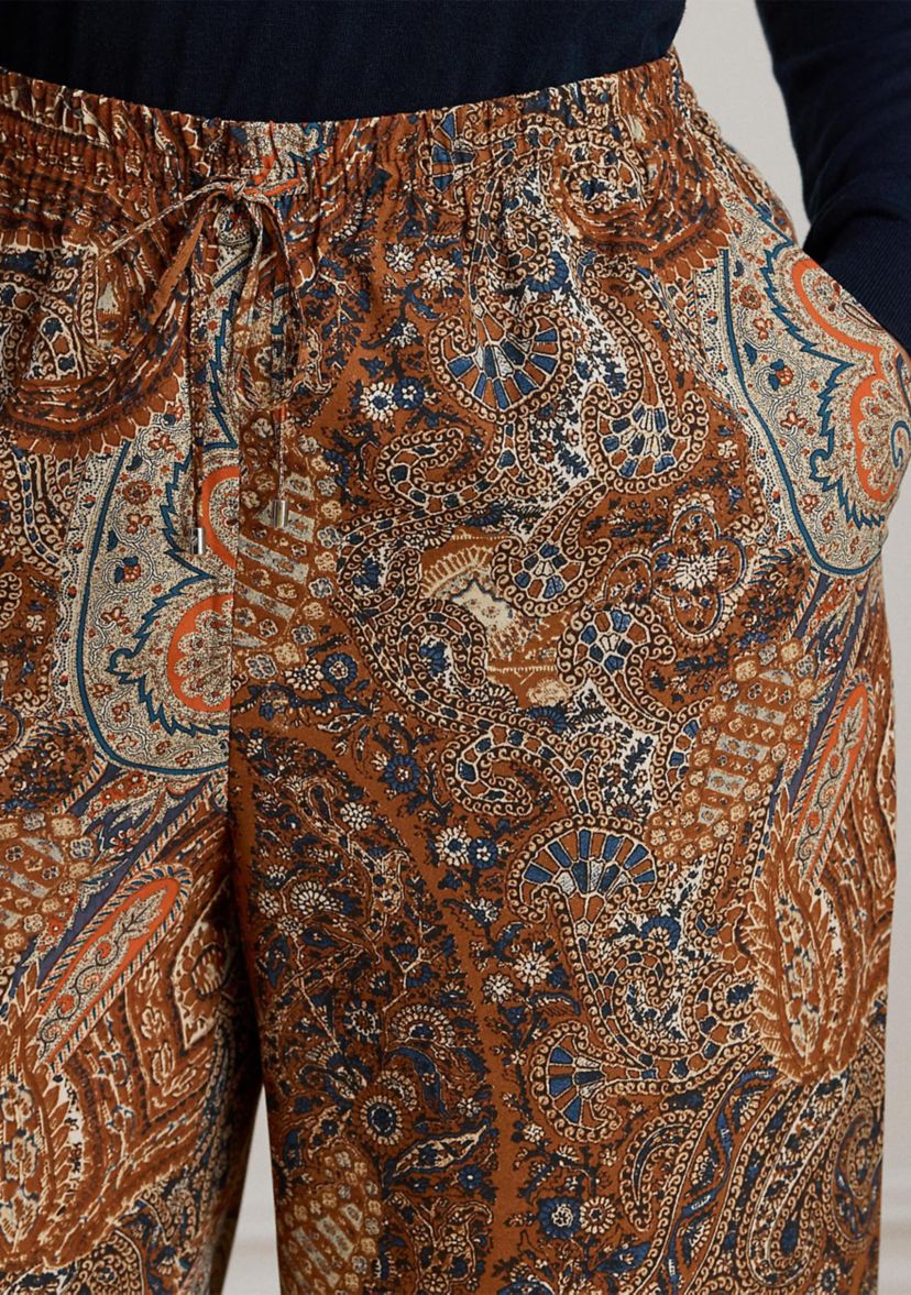 Plus Size Paisley Crepe Wide-Leg Pants
