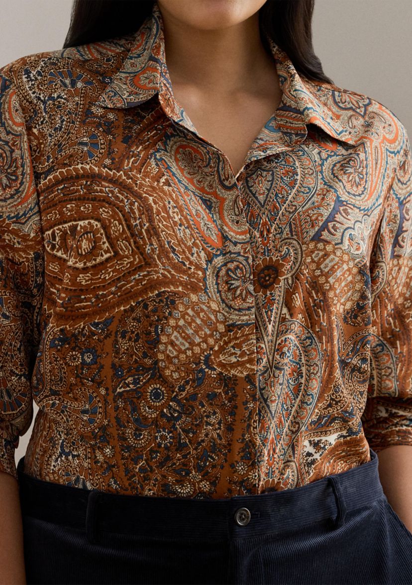 Womens Classic Fit Paisley Crepe Shirt