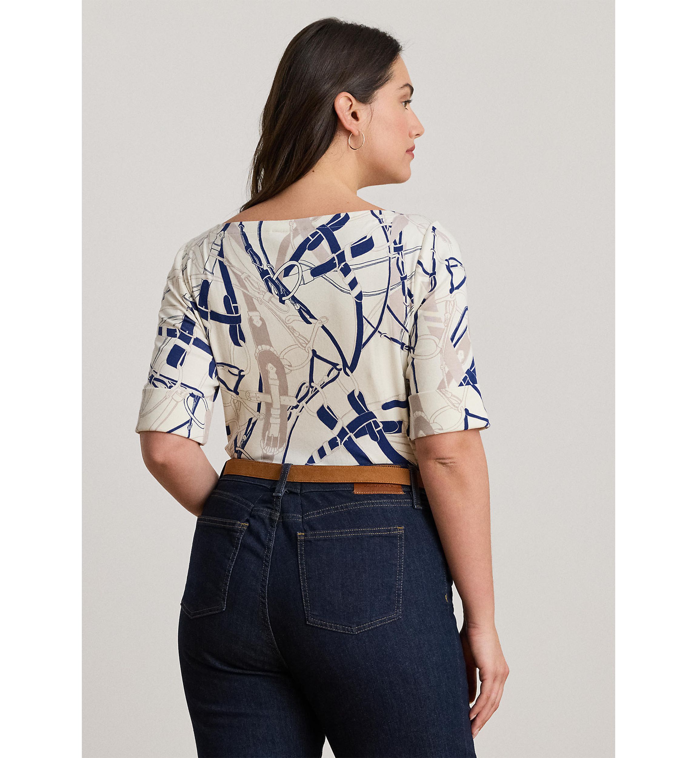 Womens Belting-Print Cotton Boatneck Tee