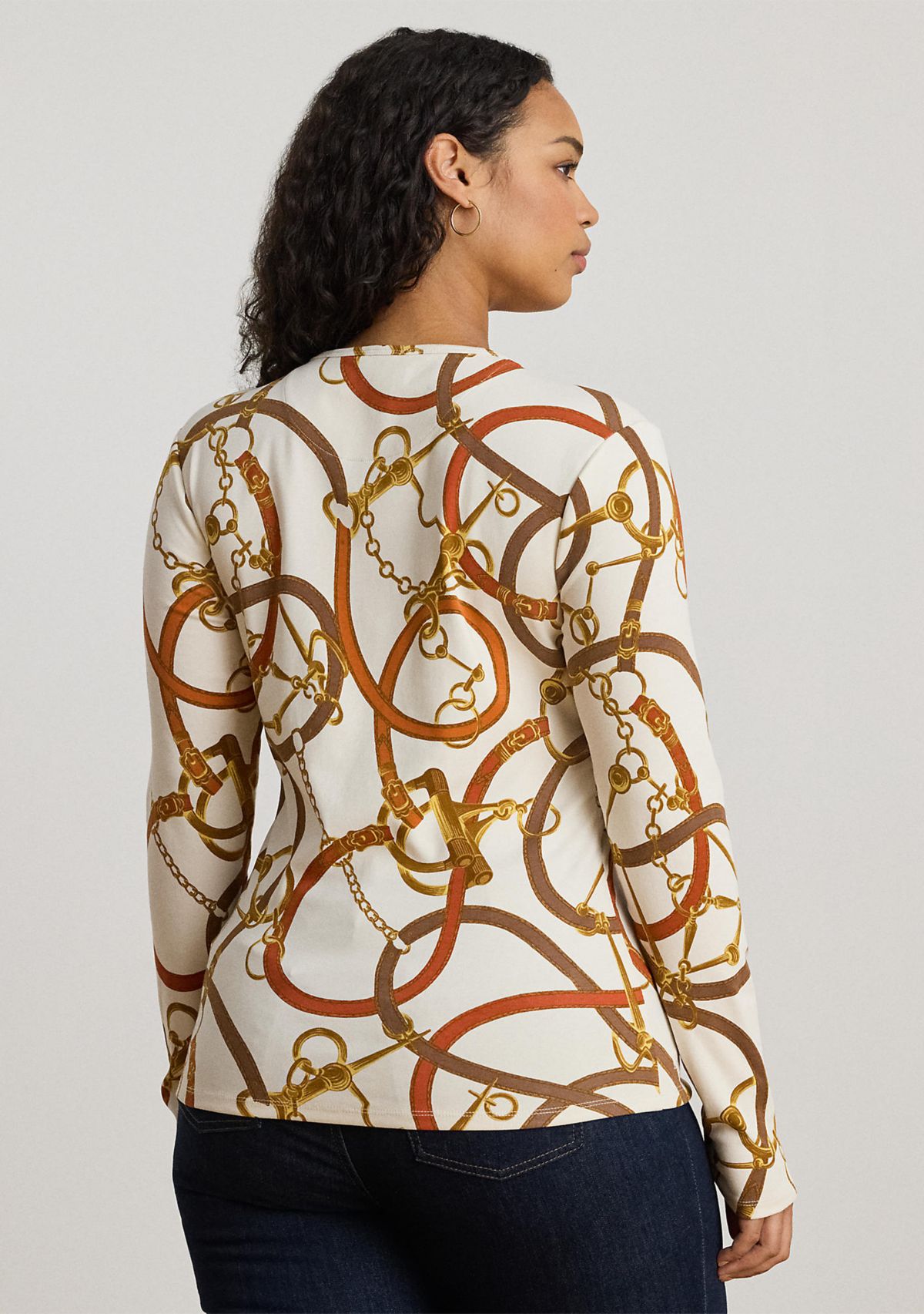 Plus Size Belting-Print Cotton Long-Sleeve T-Shirt